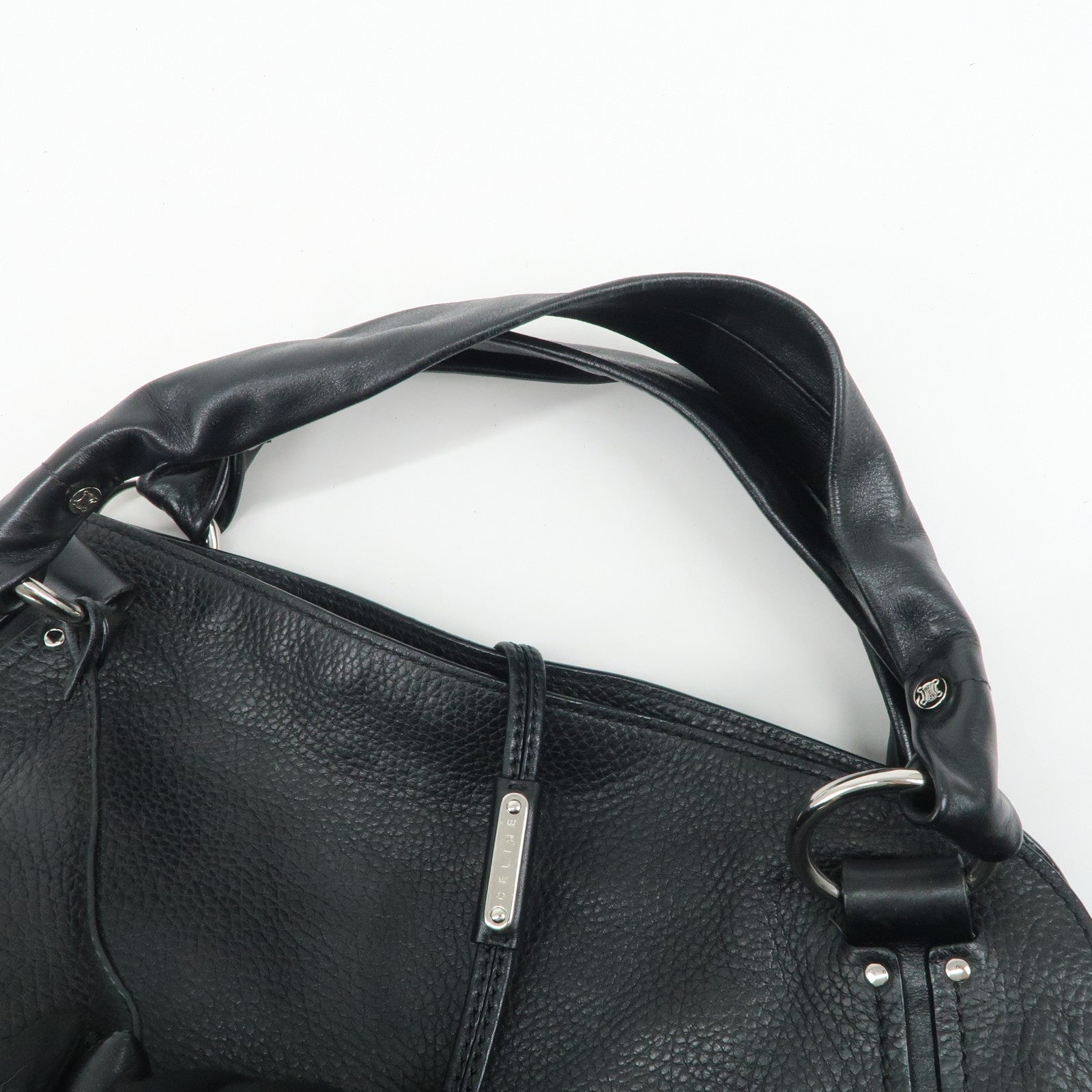 CELINE Leather Shoulder Bag Hand Bag Silver Hardware Black