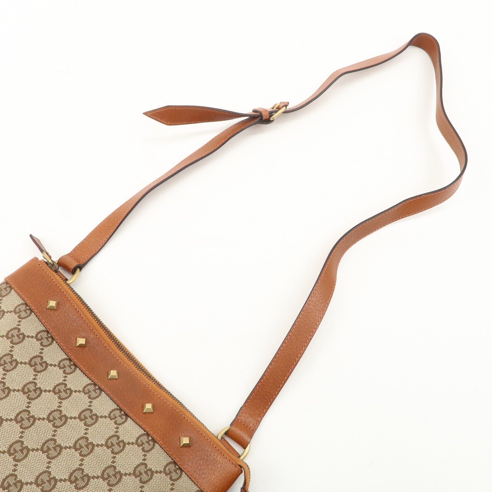 GUCCI GG Canvas Leather Shoulder Bag Brown 120893