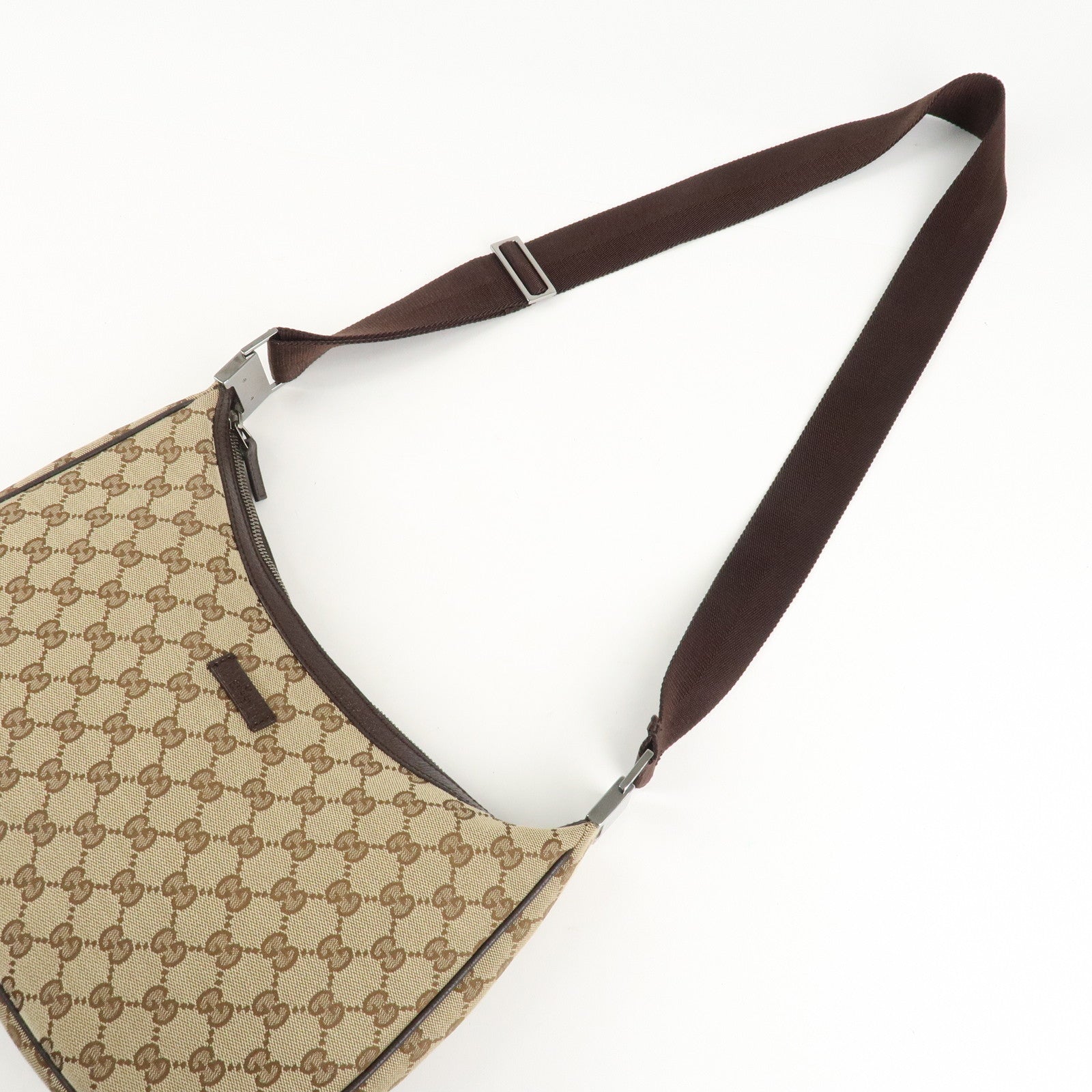 GUCCI GG Canvas Leather Shoulder Bag Beige Brown 122790