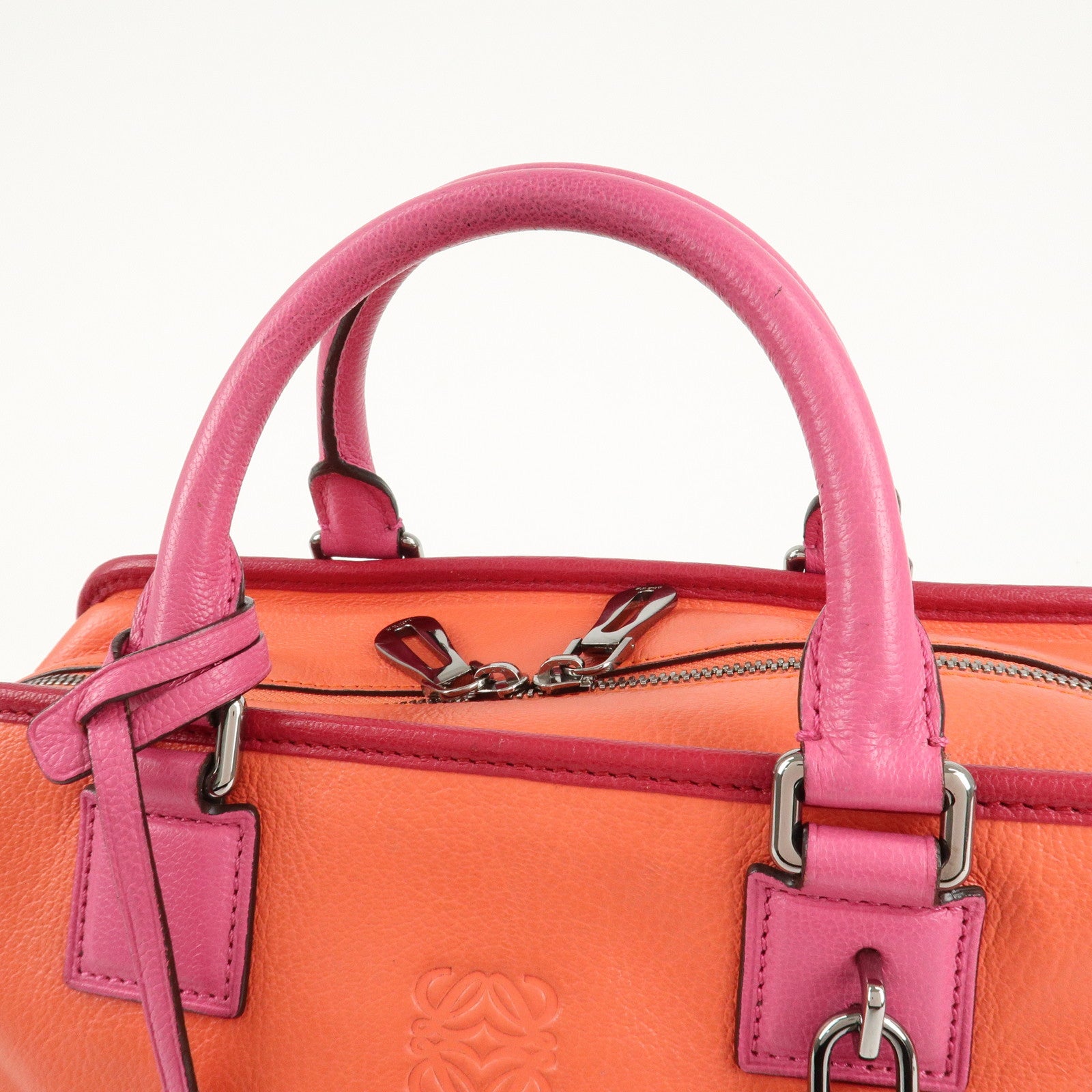 LOEWE Anagram Leather Amazona 28 Hand Bag Orange Bordeaux Pink Used