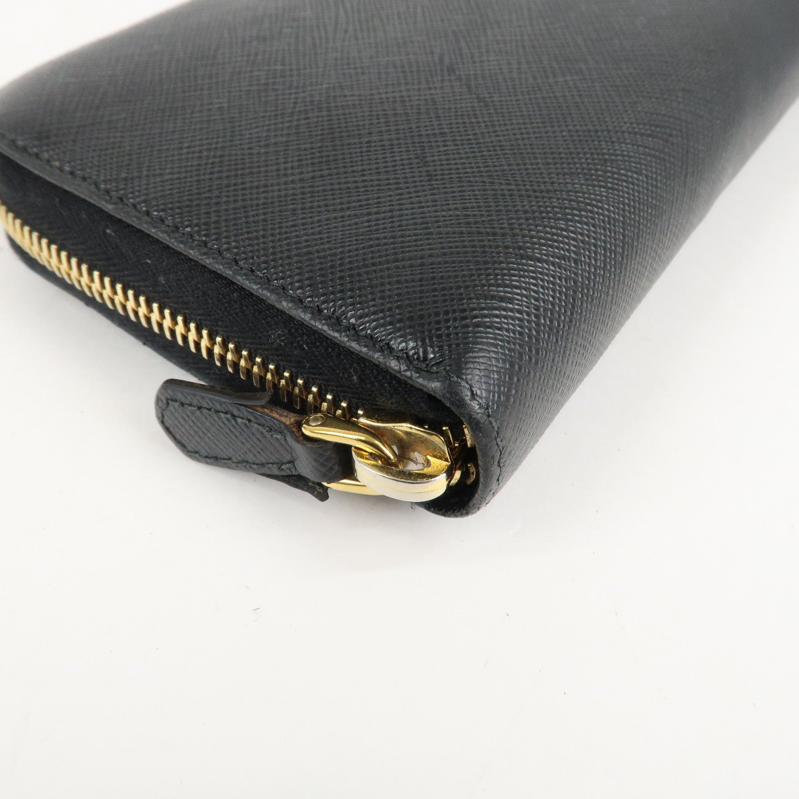 PRADA Saffiano Leather Round Zipper Long Wallet Black 1M0506