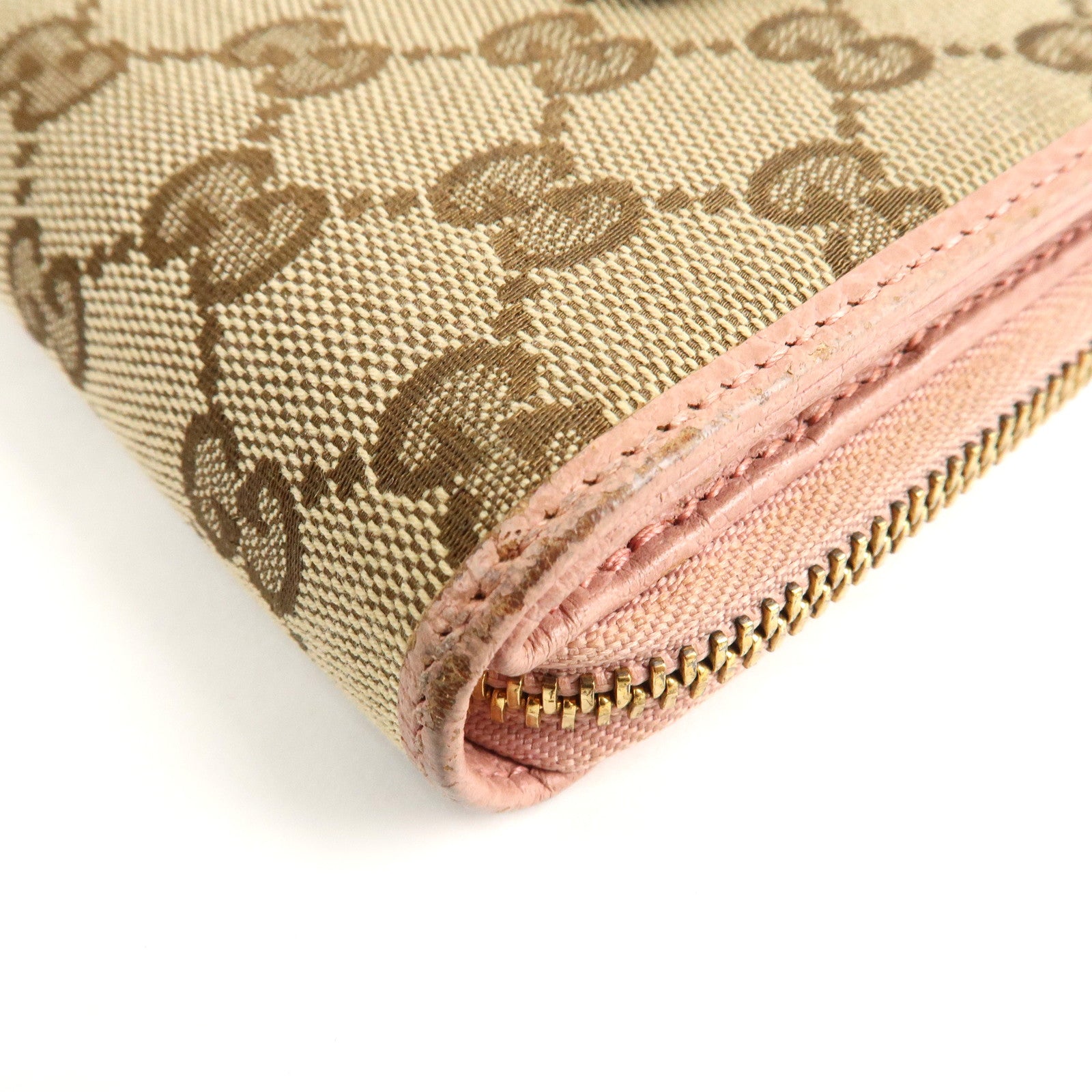 GUCCI GG Canvas Leather Bifold Wallet Beige Pink 346056 Used