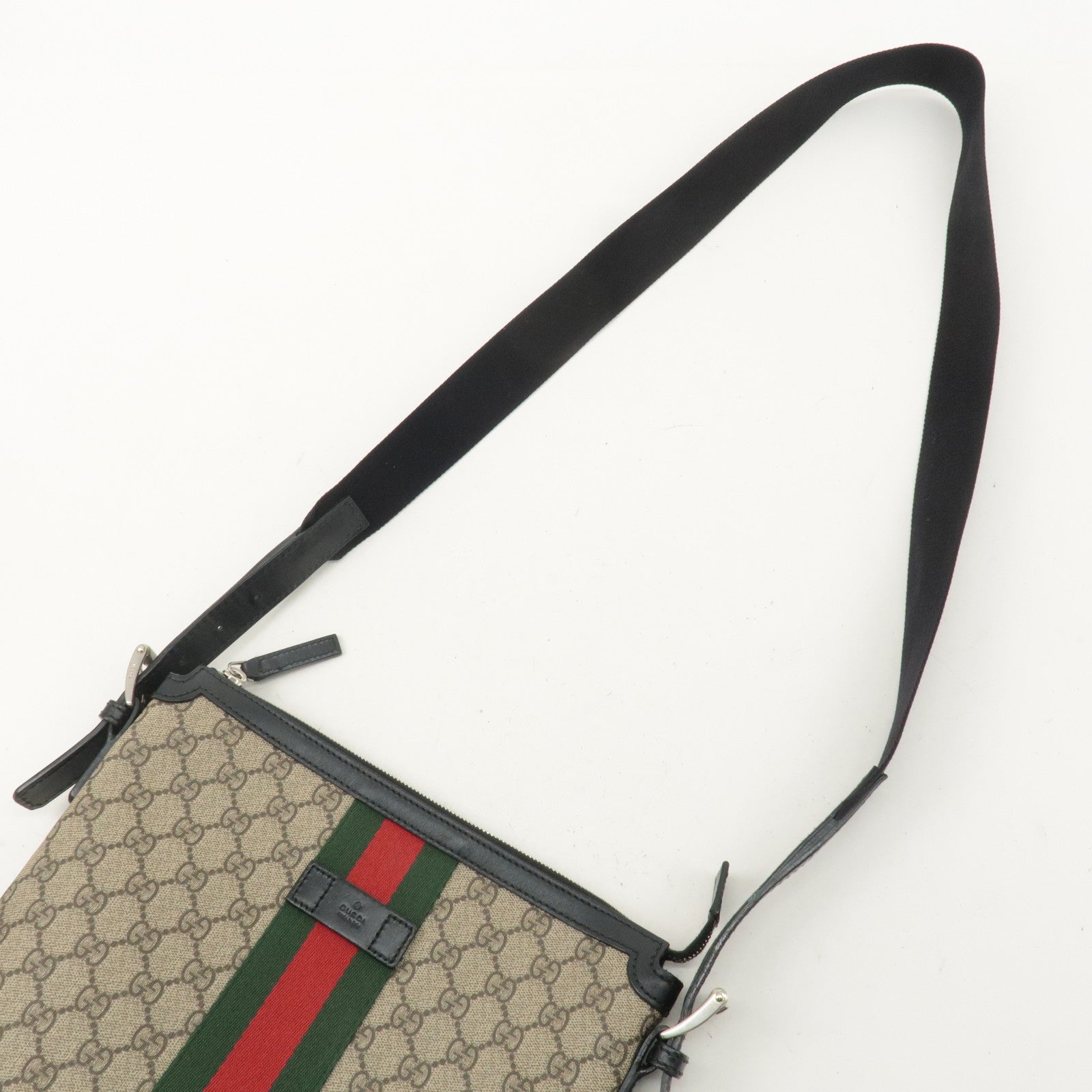 GUCCI Sherry GG Supreme Leather Shoulder Bag Beige Black 387111