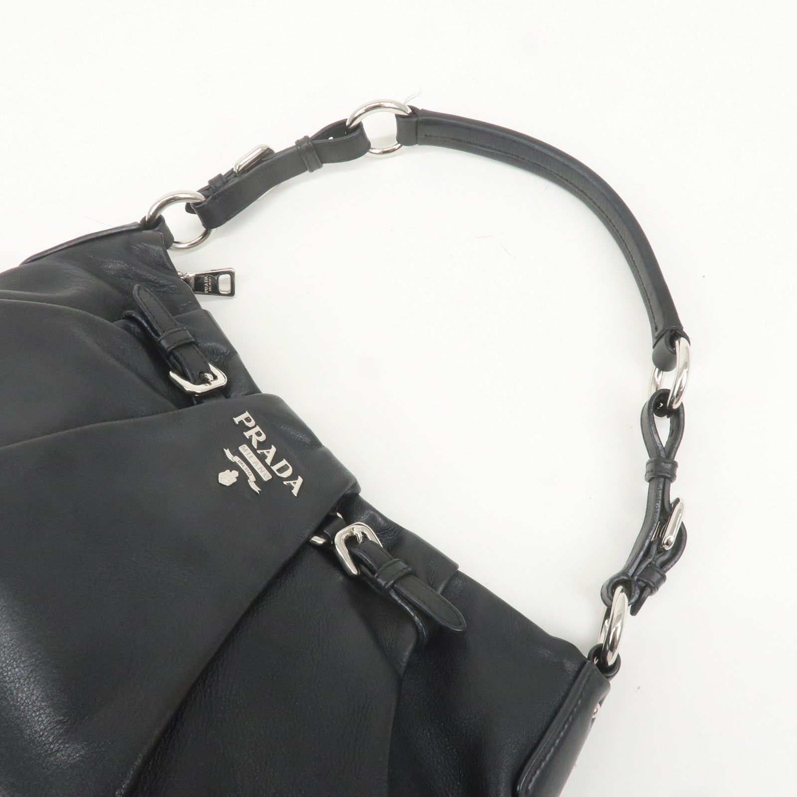 PRADA Logo Leather Shoulder Bag Nero Black Silver HDW