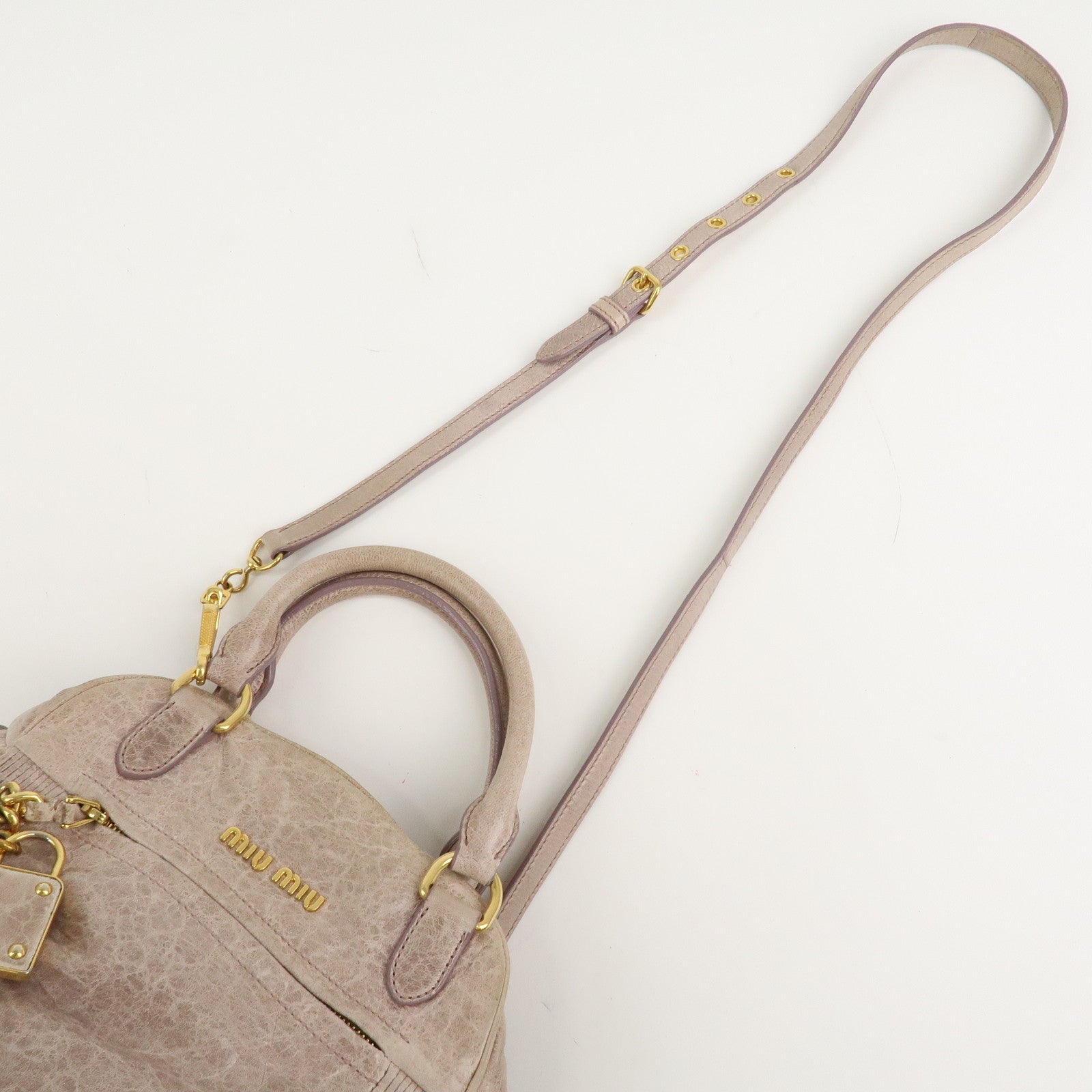 MIU MIU Logo Leather 2 Way Hand Bag Shoulder Bag  Beige Used