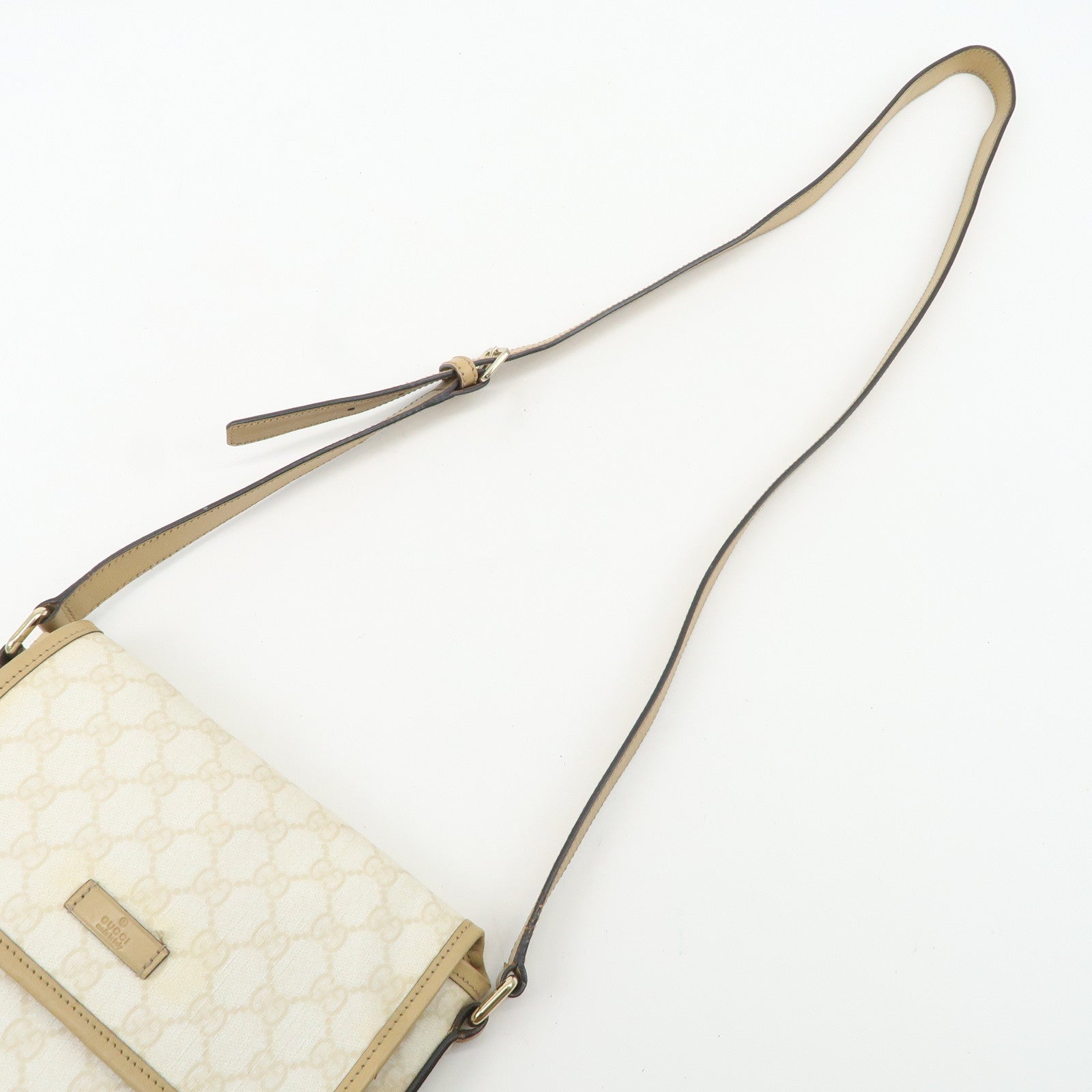 GUCCI GG Supreme Leather Shoulder Bag Ivory Light Brown 223666