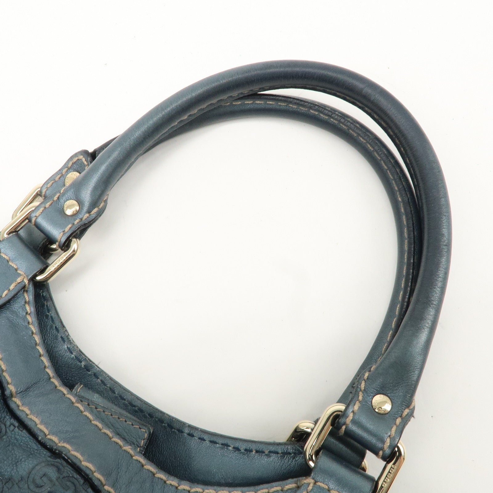 GUCCI Sukey Guccissima Leather Handbag Pearl Blue 211944 Used