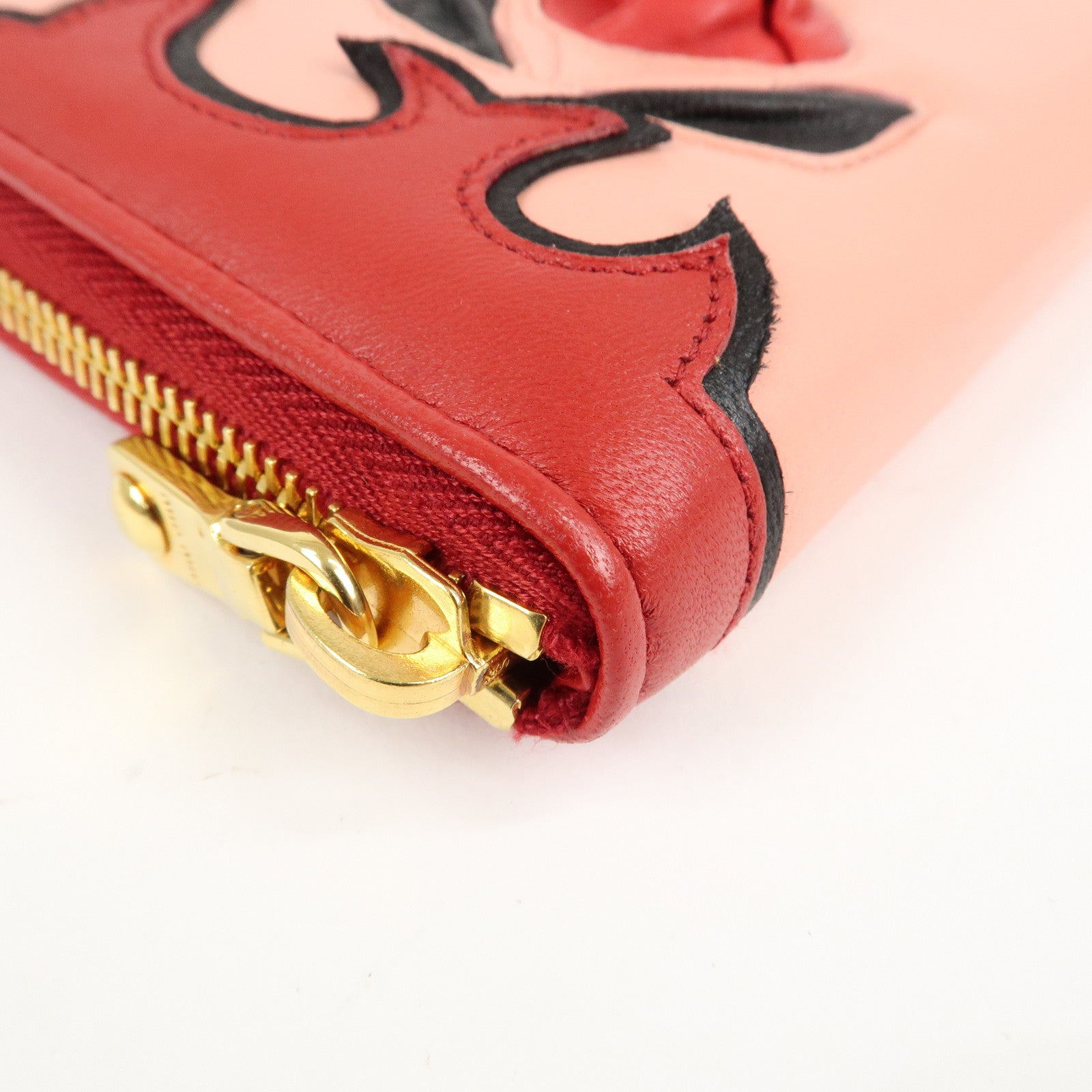 MIU MIU Leather Round Zipper Long Wallet Red Pink