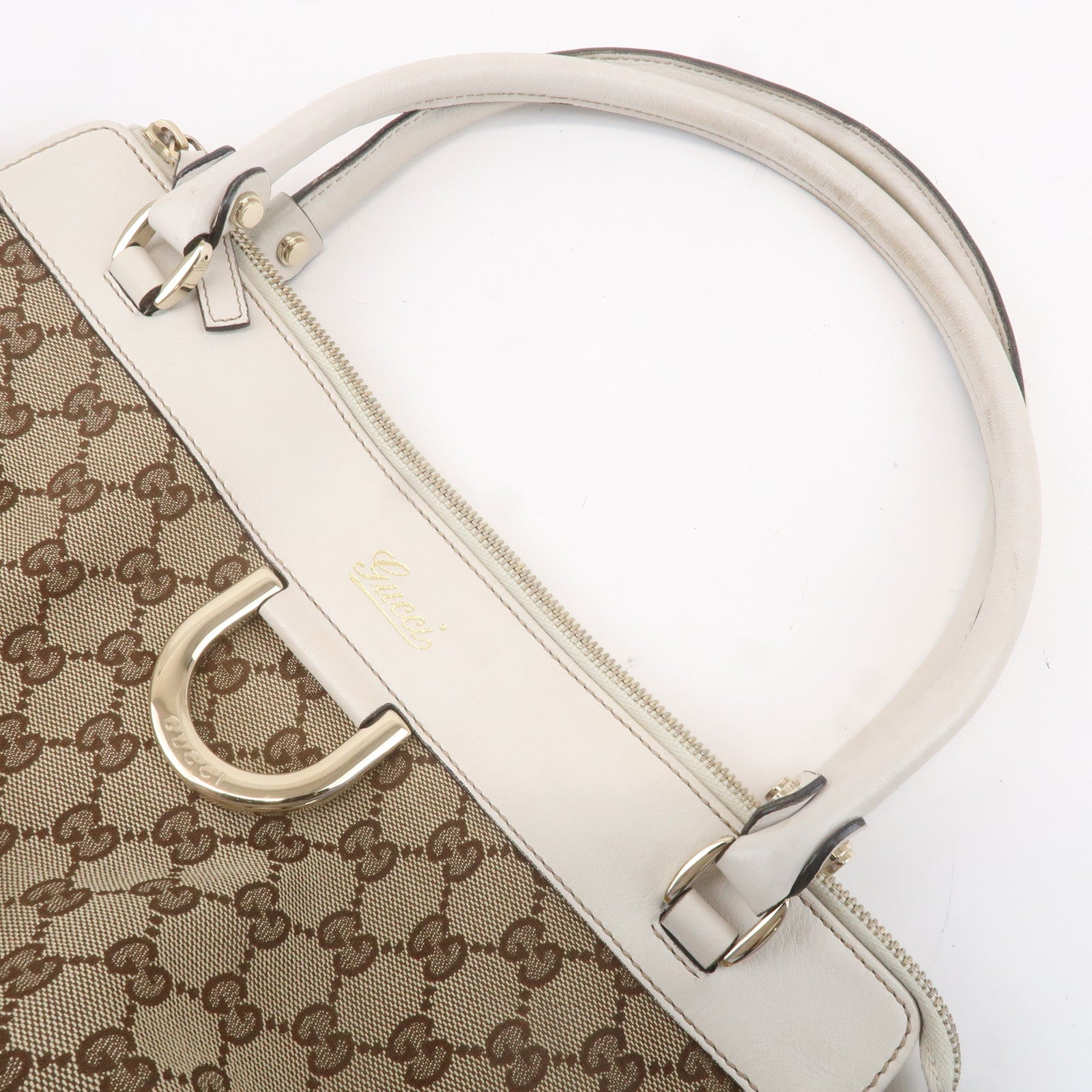 GUCCI Abbey GG Canvas Leather Tote Bag Beige Ivory 189831