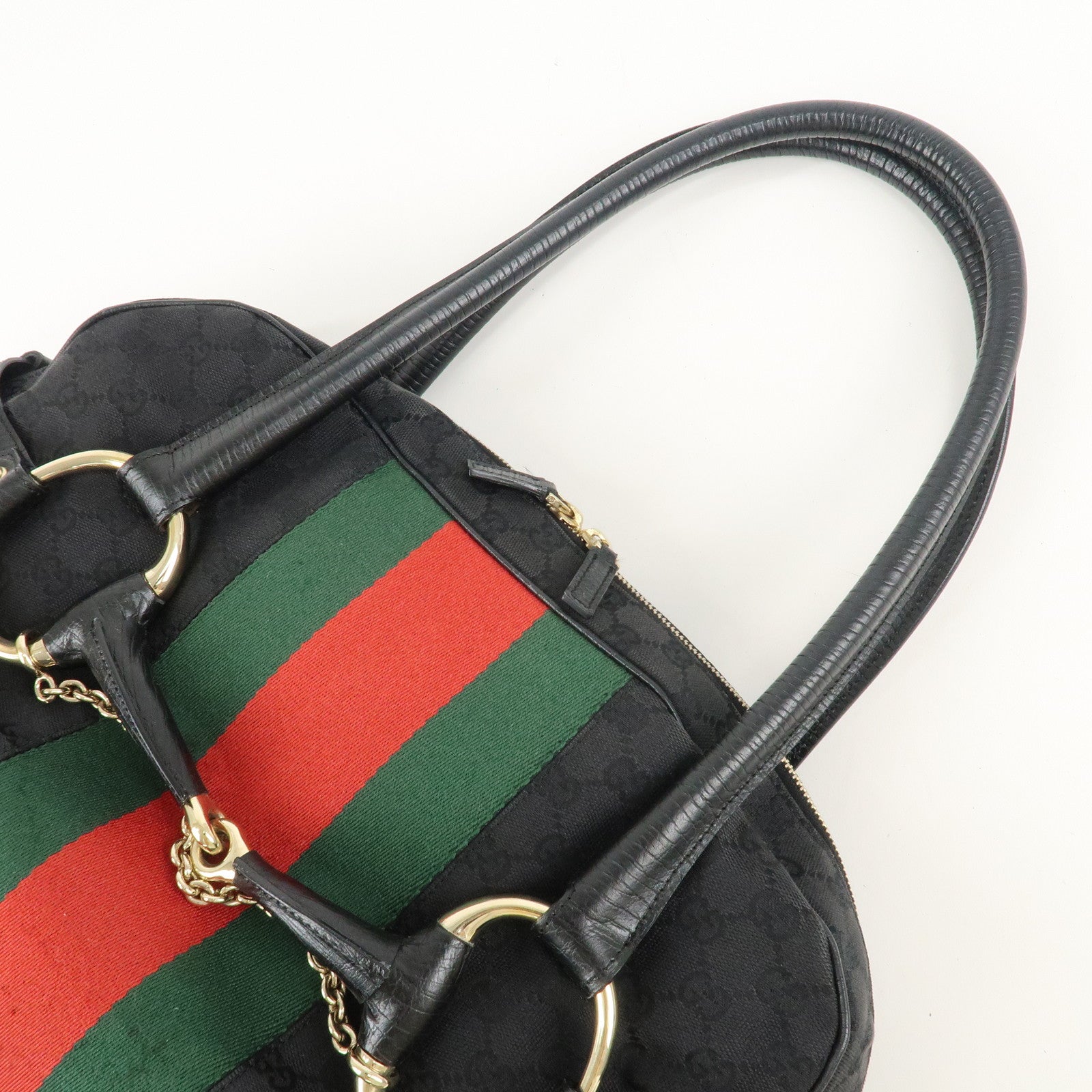 GUCCI Sherry Horsebit GG Canvas Leather Boston Bag 131021 Used