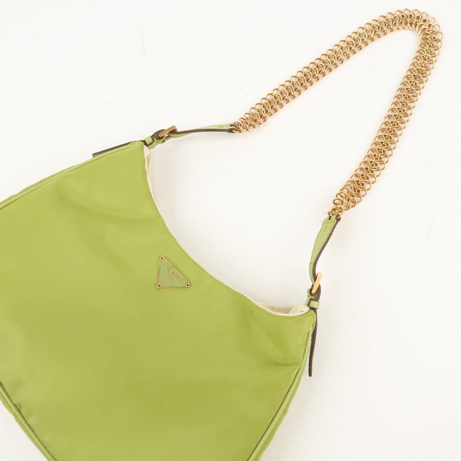 PRADA Logo Nylon Leather Shoulder Bag Purse Green BR0104