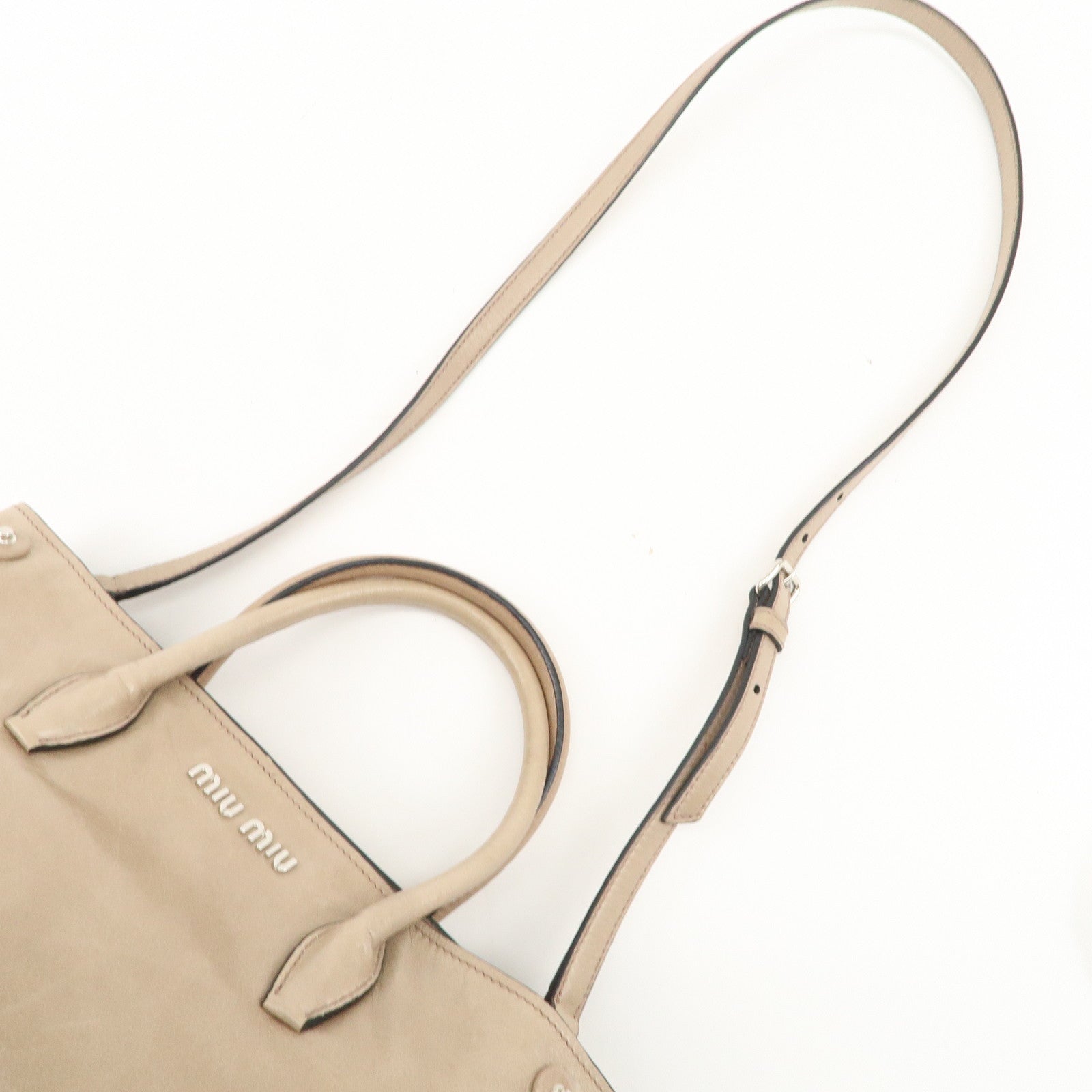 MIU MIU Leather 2Way Bag Shoulder Bag Hand Bag Beige Used