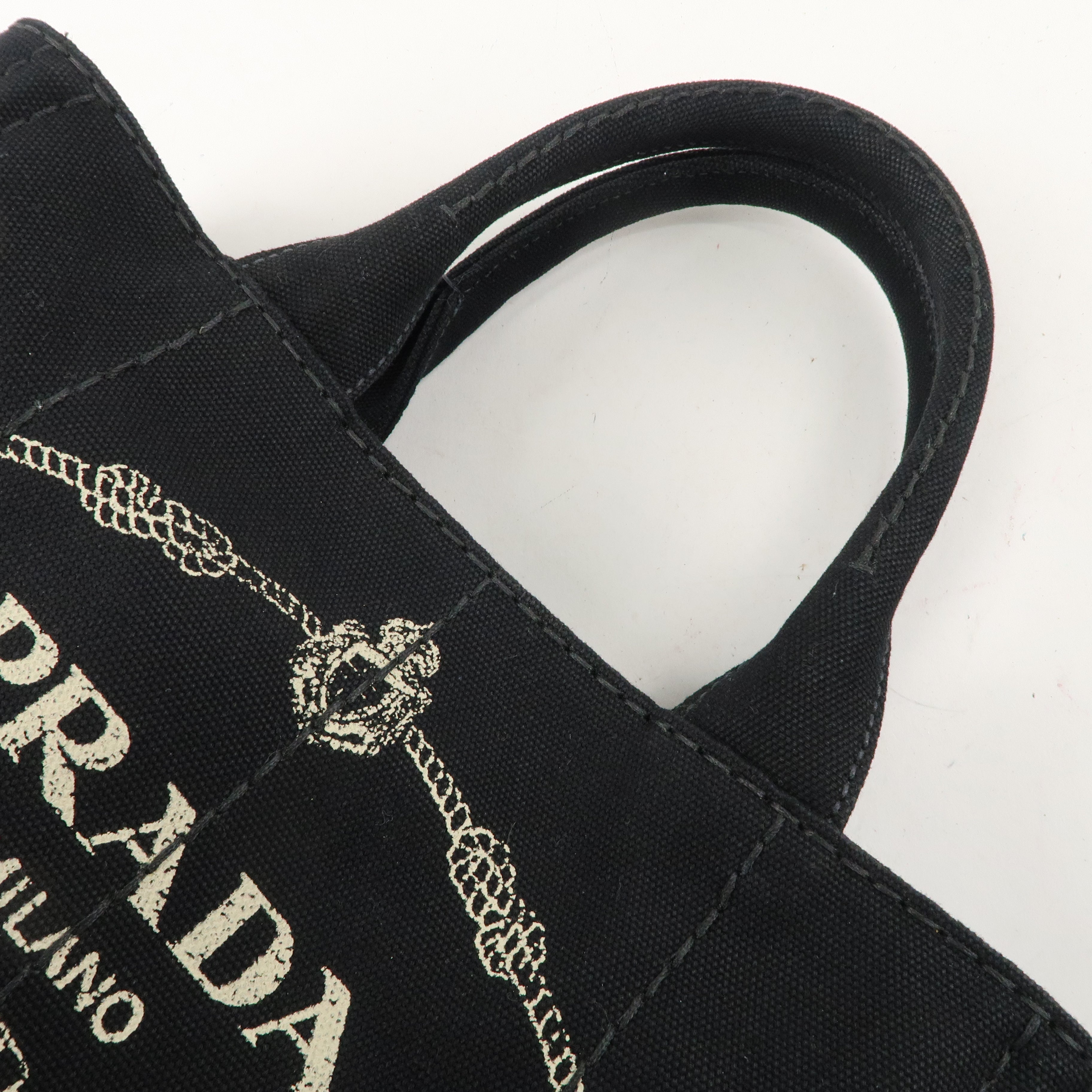 PRADA Logo Canapa Mini Canvas 2Way Shoulder Bag Black 1BG439