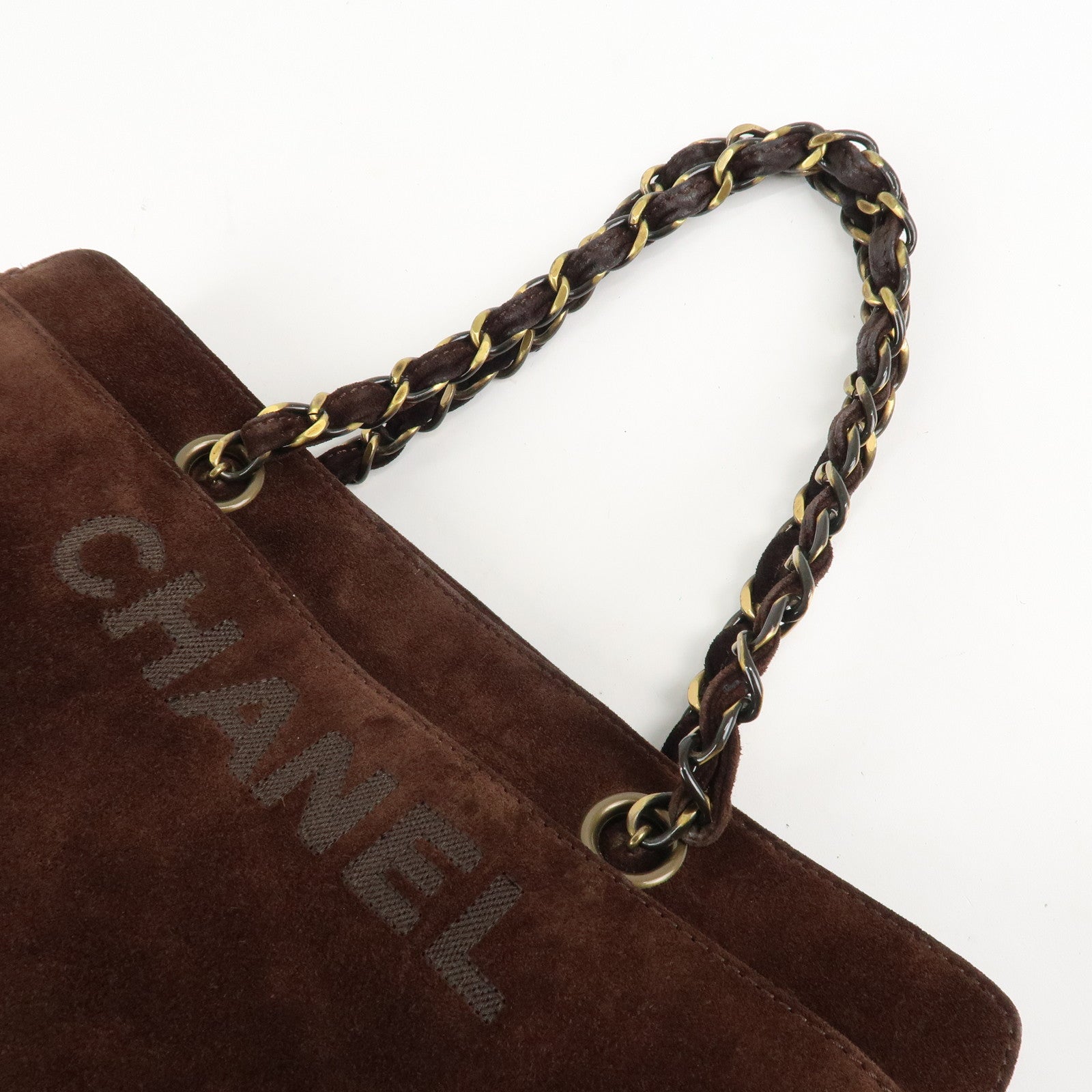 CHANEL Suede Chain Hand Bag Shoulder Bag Tote Bag Brown