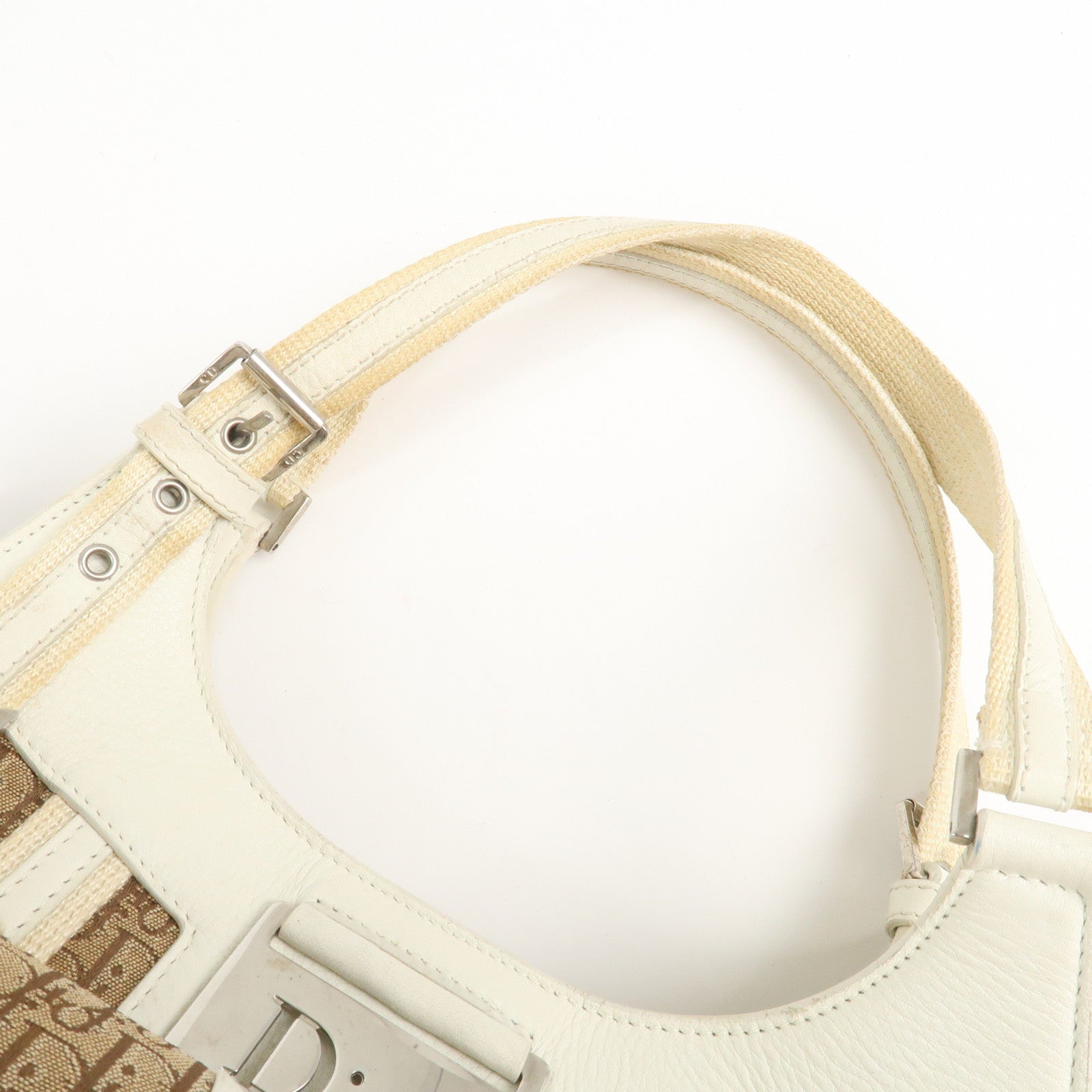 Christian Dior Canvas Leather Tote Bag Beige White Used