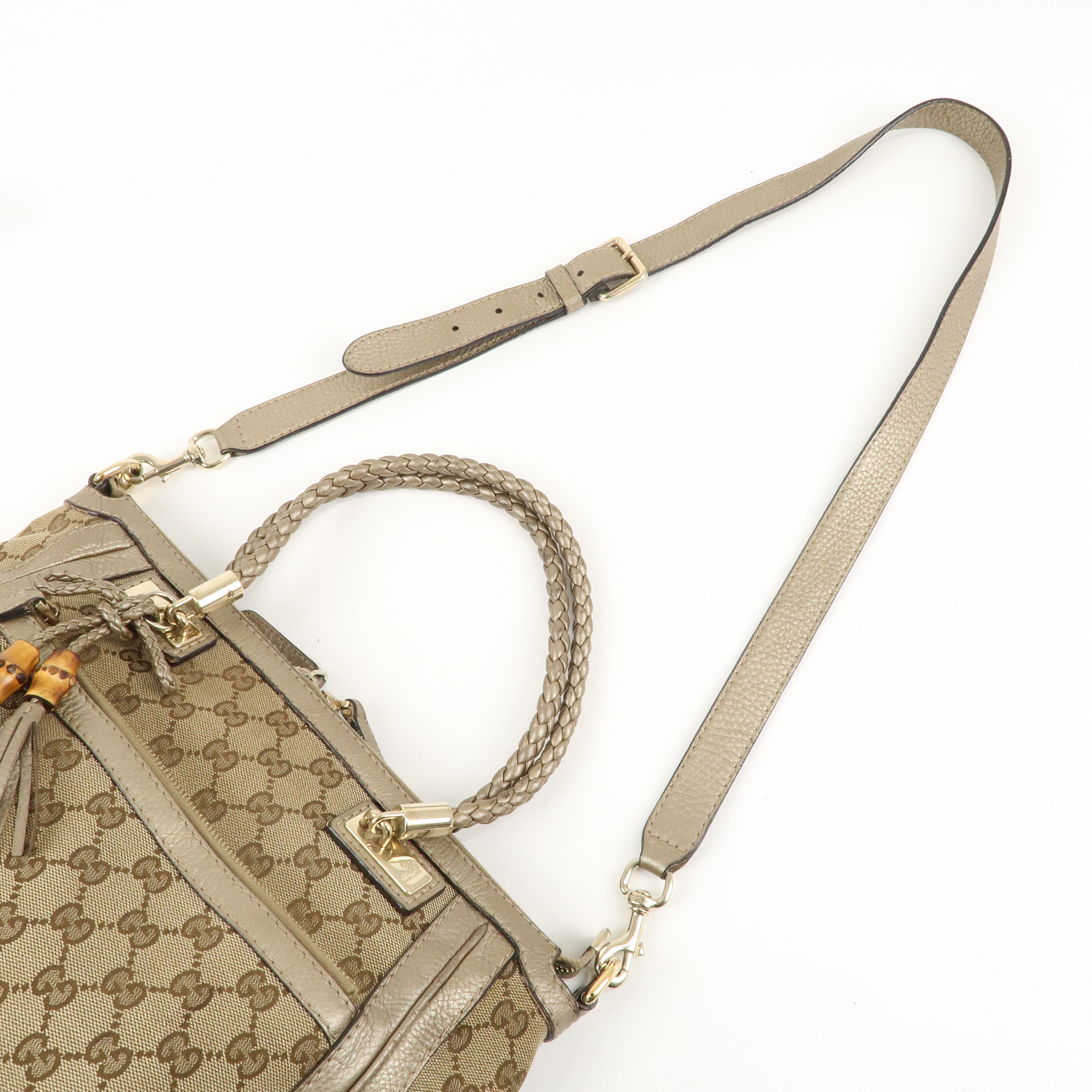 GUCCI GG Canvas Leather 2Way Shoulder Bag Beige Gold 282300