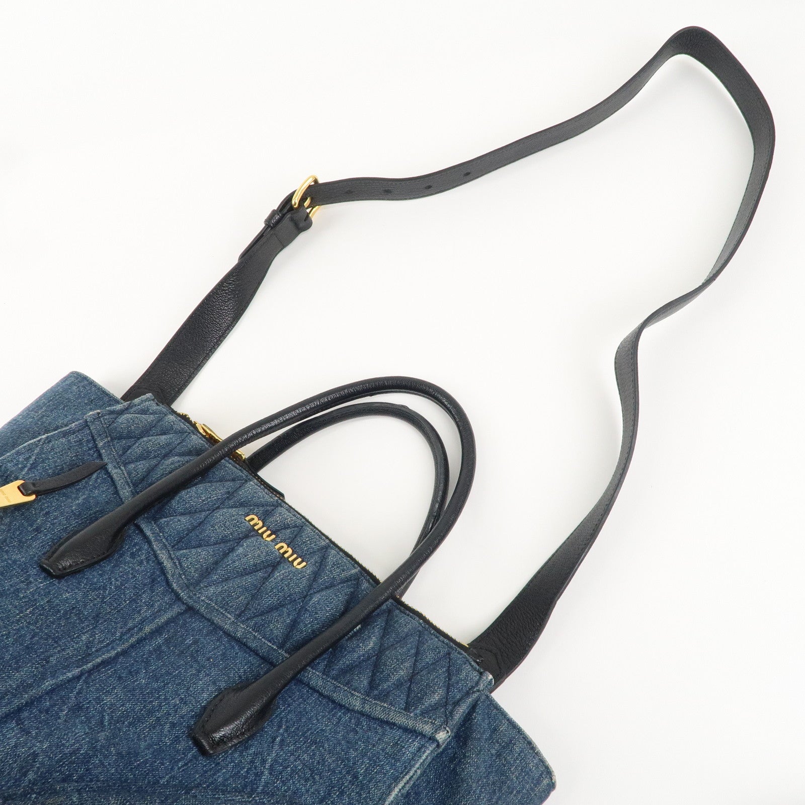 MIU MIU Denim Leather Biker 2WAY Bag Blue Black RN1031