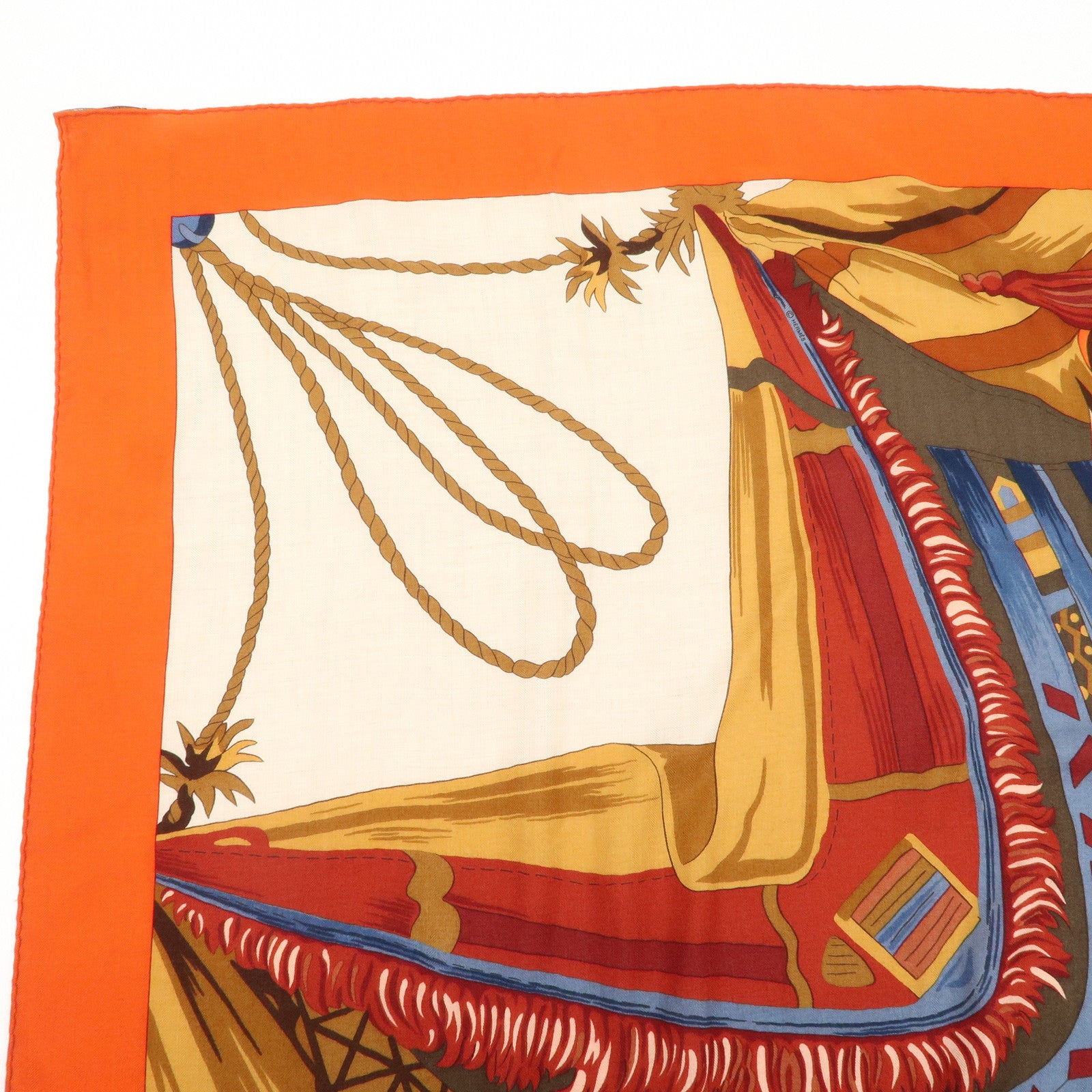 HERMES Carre 140 Cashmere Silk Scarf CUIRS DU DESERT Orange Used