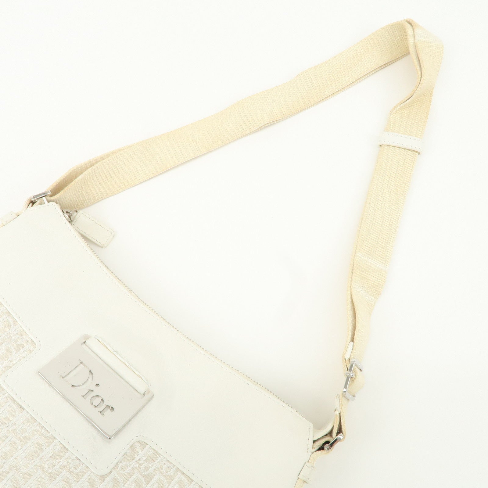 Christian Dior Trotter Canvas Leather Shoulder Bag Hand Bag Ivory Used