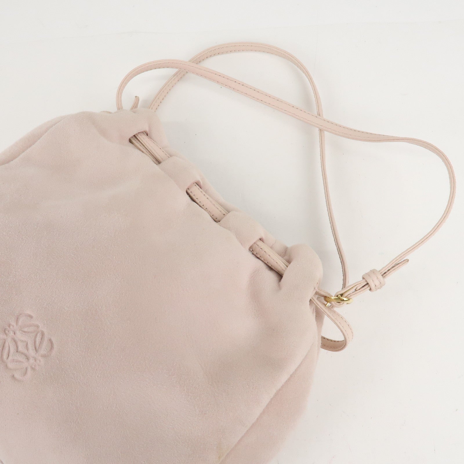 LOEWE Anagram Suede Leather Hand Bag Pink Beige Used