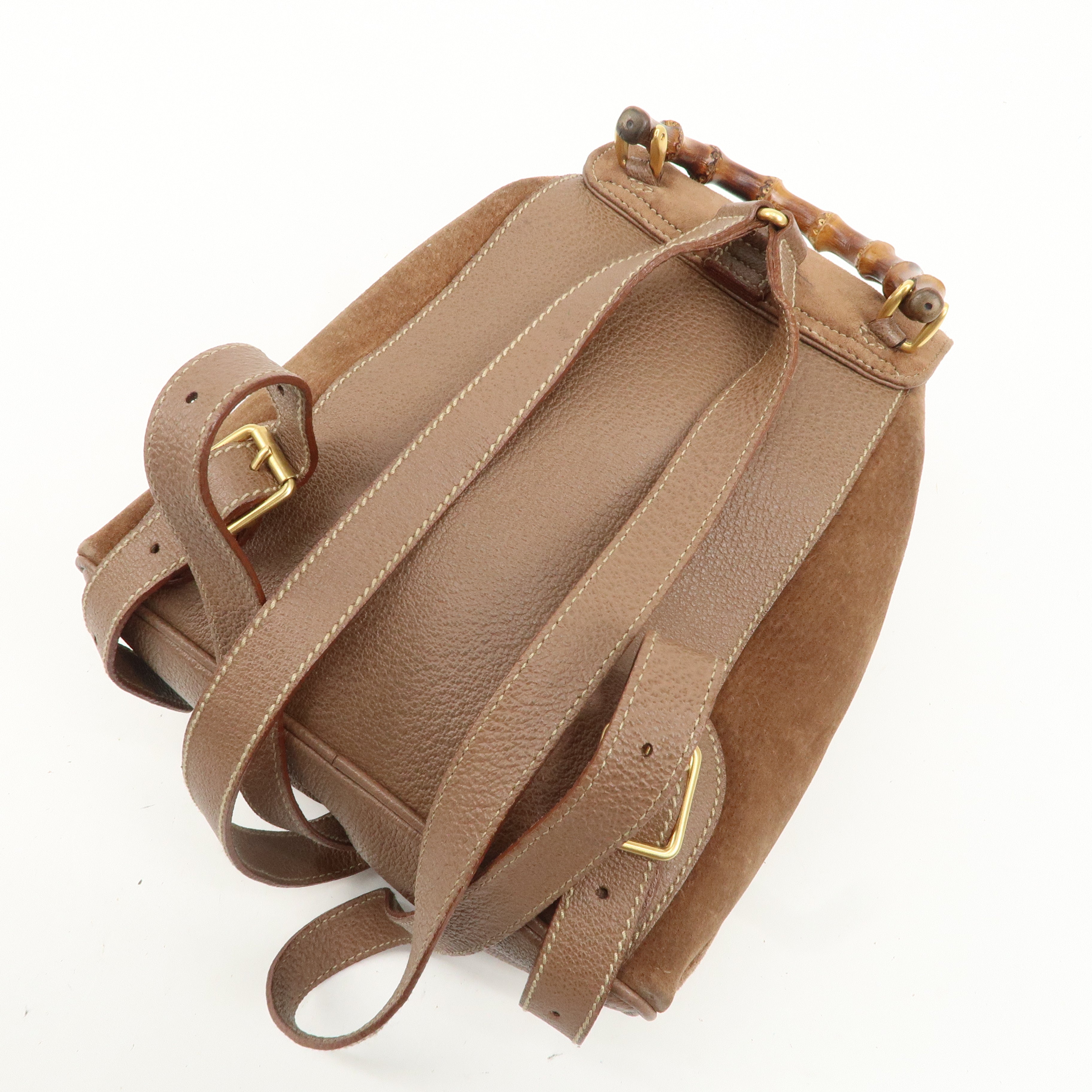 GUCCI Bamboo Suede Back Pack Ruck Sack Brown 003.3444.0030