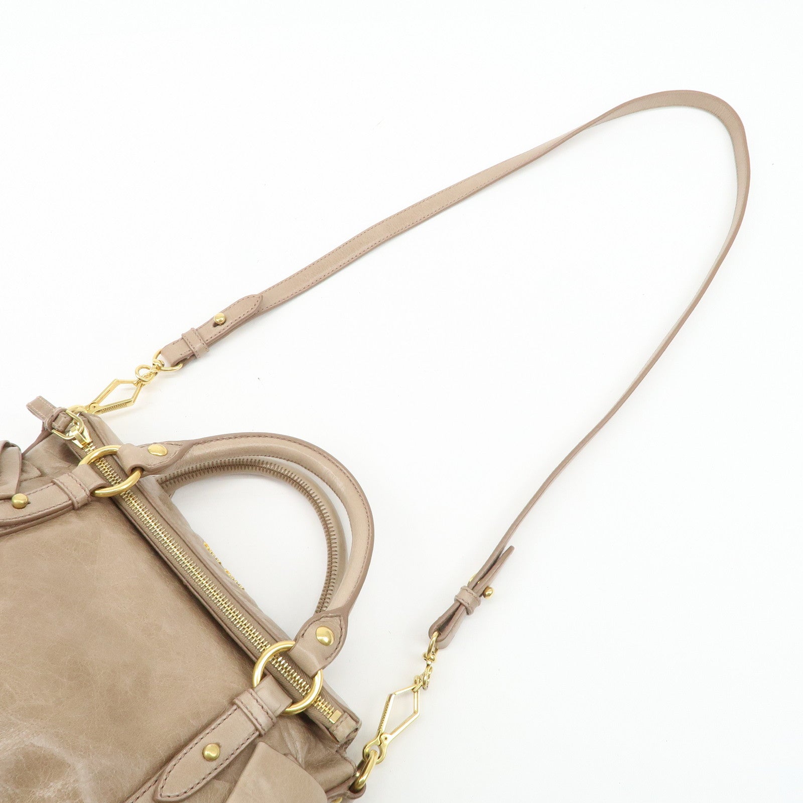 MIU MIU Leather 2Way Bag Hand Bag Shoulder Bag Beige Used