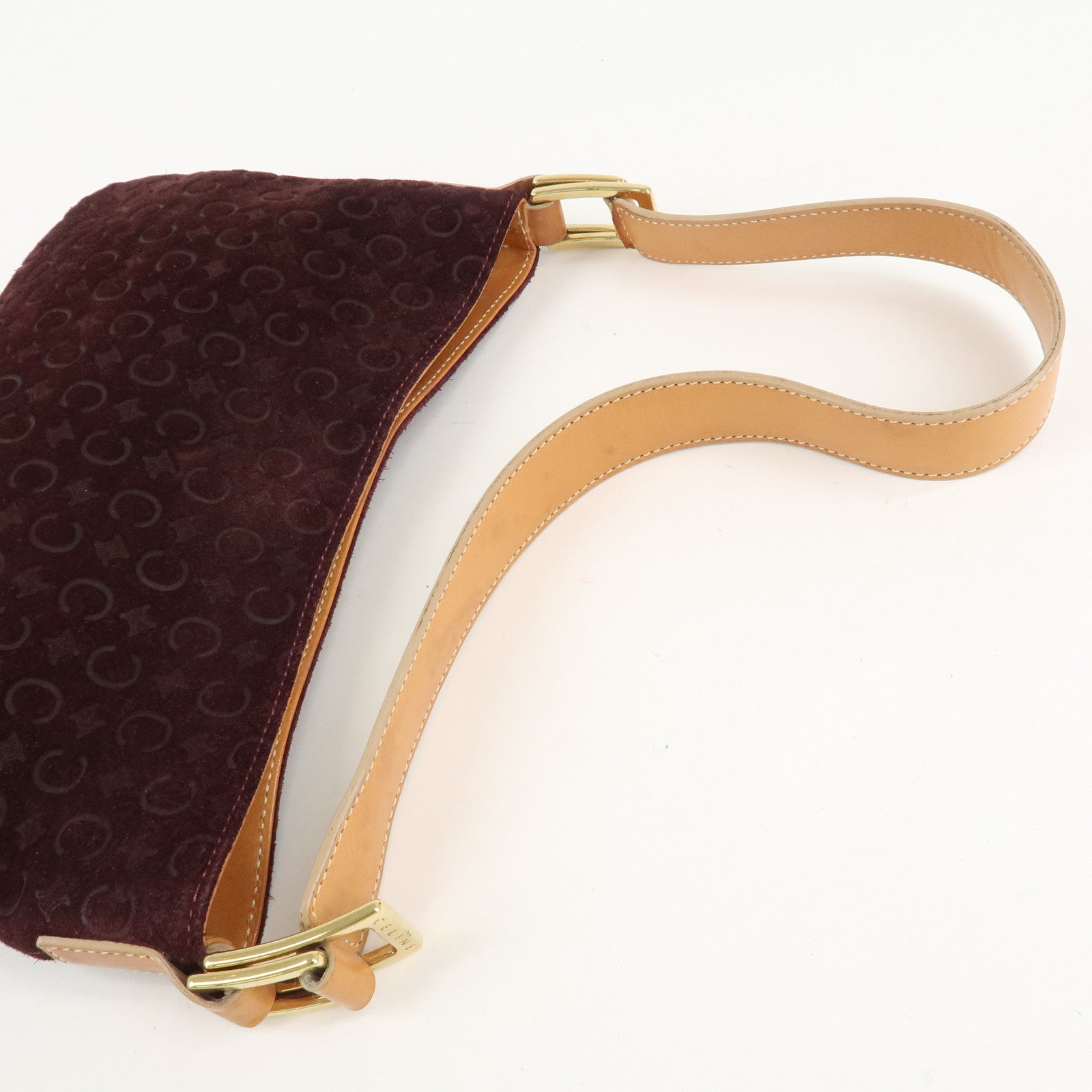 CELINE Suede Shoulder Bag Wine Beige MC00/2