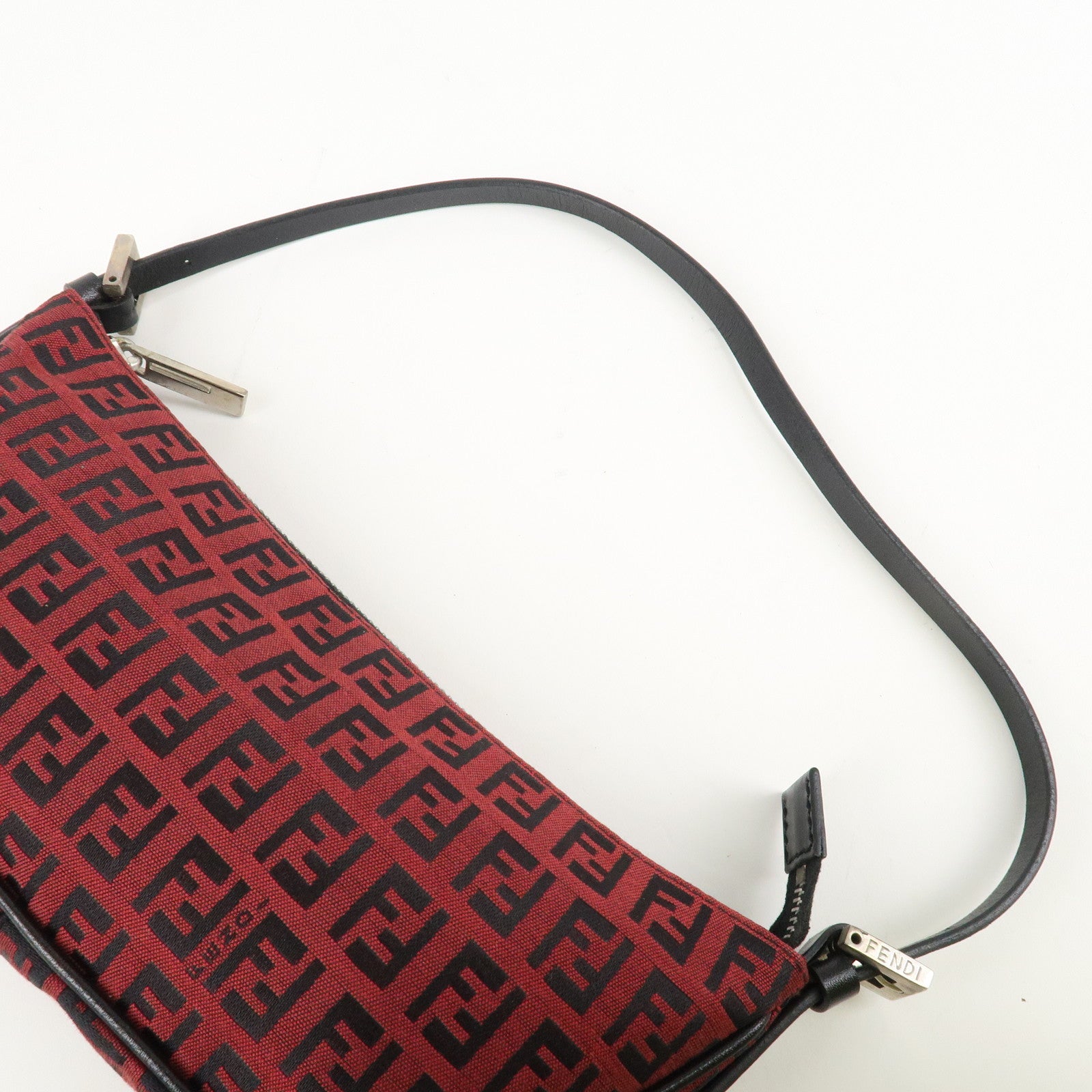 FENDI Zucchino Canvas Leather Accessory Pouch Hand Bag Black Red