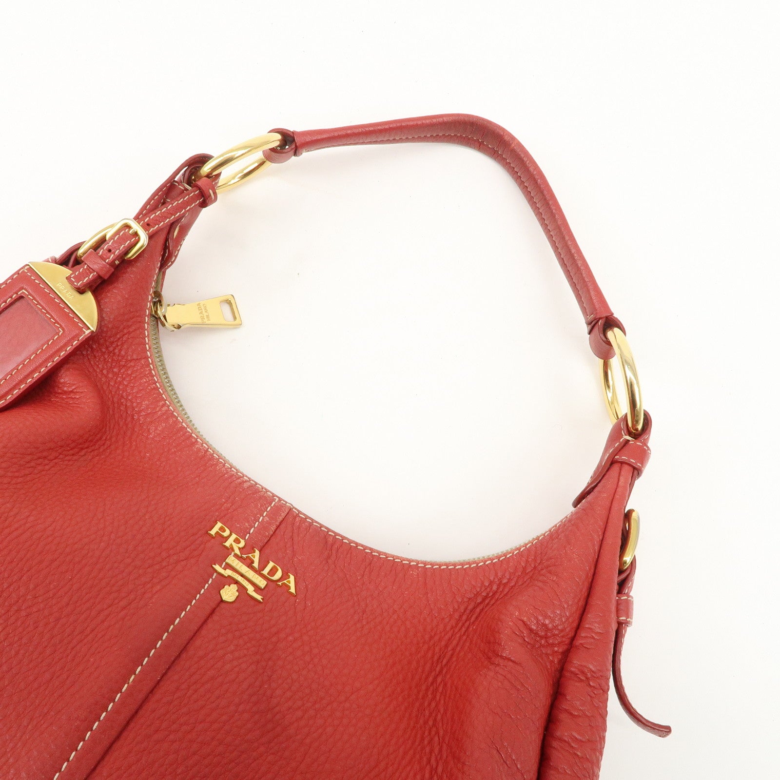 PRADA Logo Leather Shoulder Bag Hand Bag Red BR4373 Used