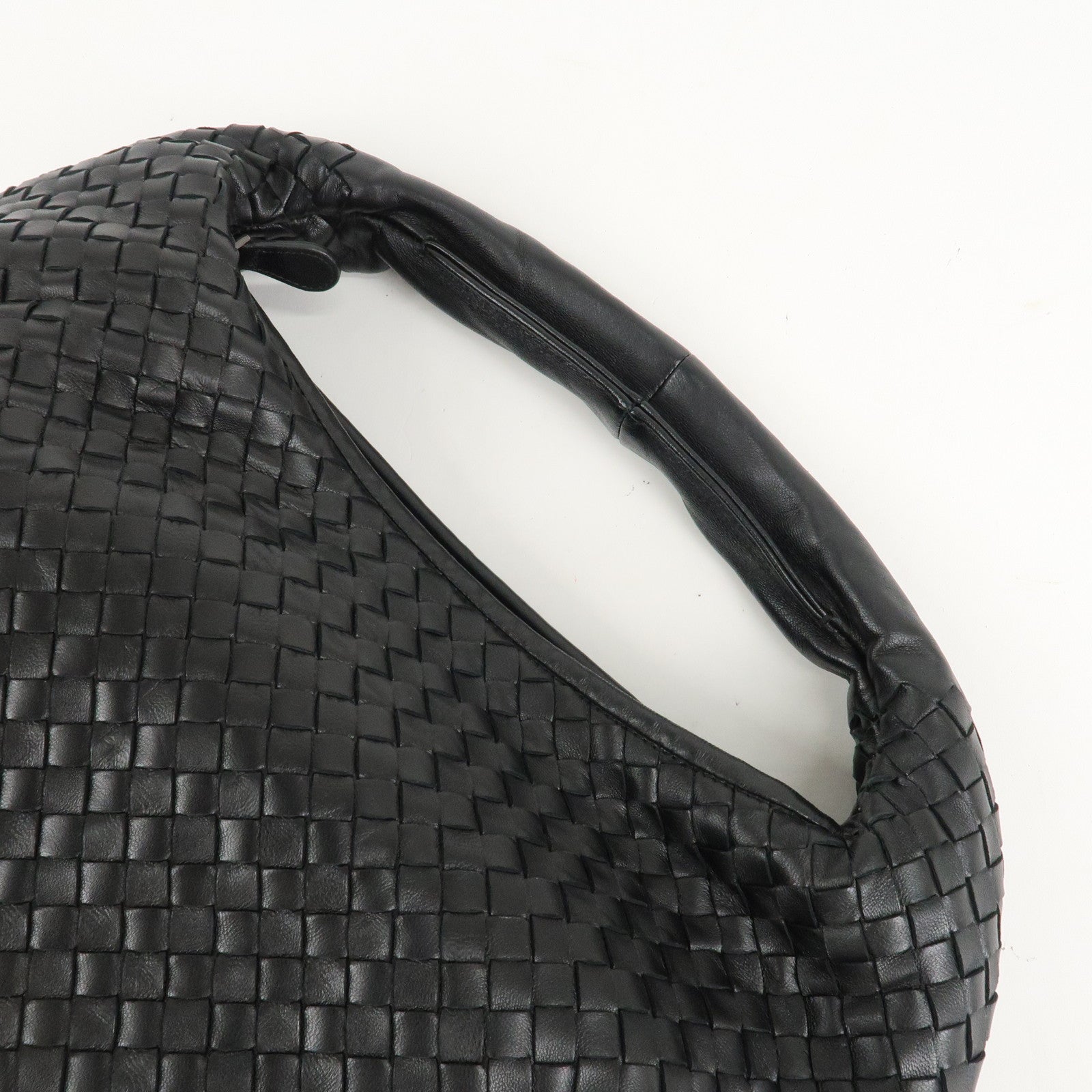 BOTTEGA VENETA Hobo Intrecciato Leather Shoulder Bag Black 232499