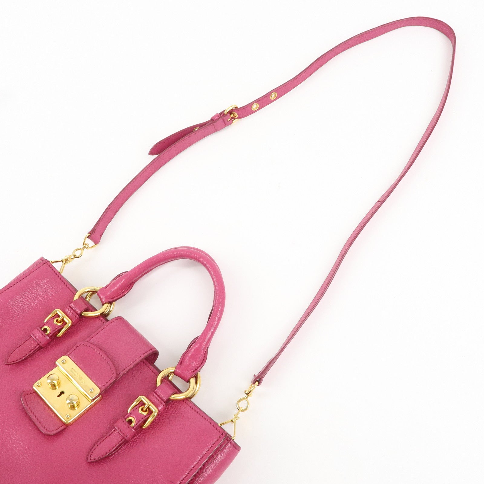 MIU MIU Leather 2WAY Bag Hand Bag Pink Gold Hardware