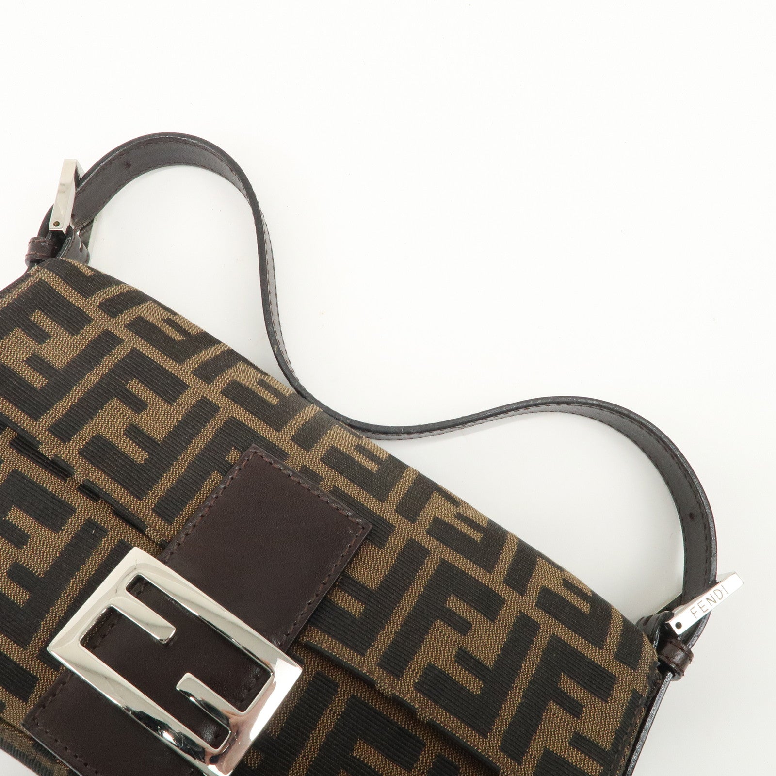 FENDI Zucca Canvas Leather Mamma Baguette Shoulder Bag 26424