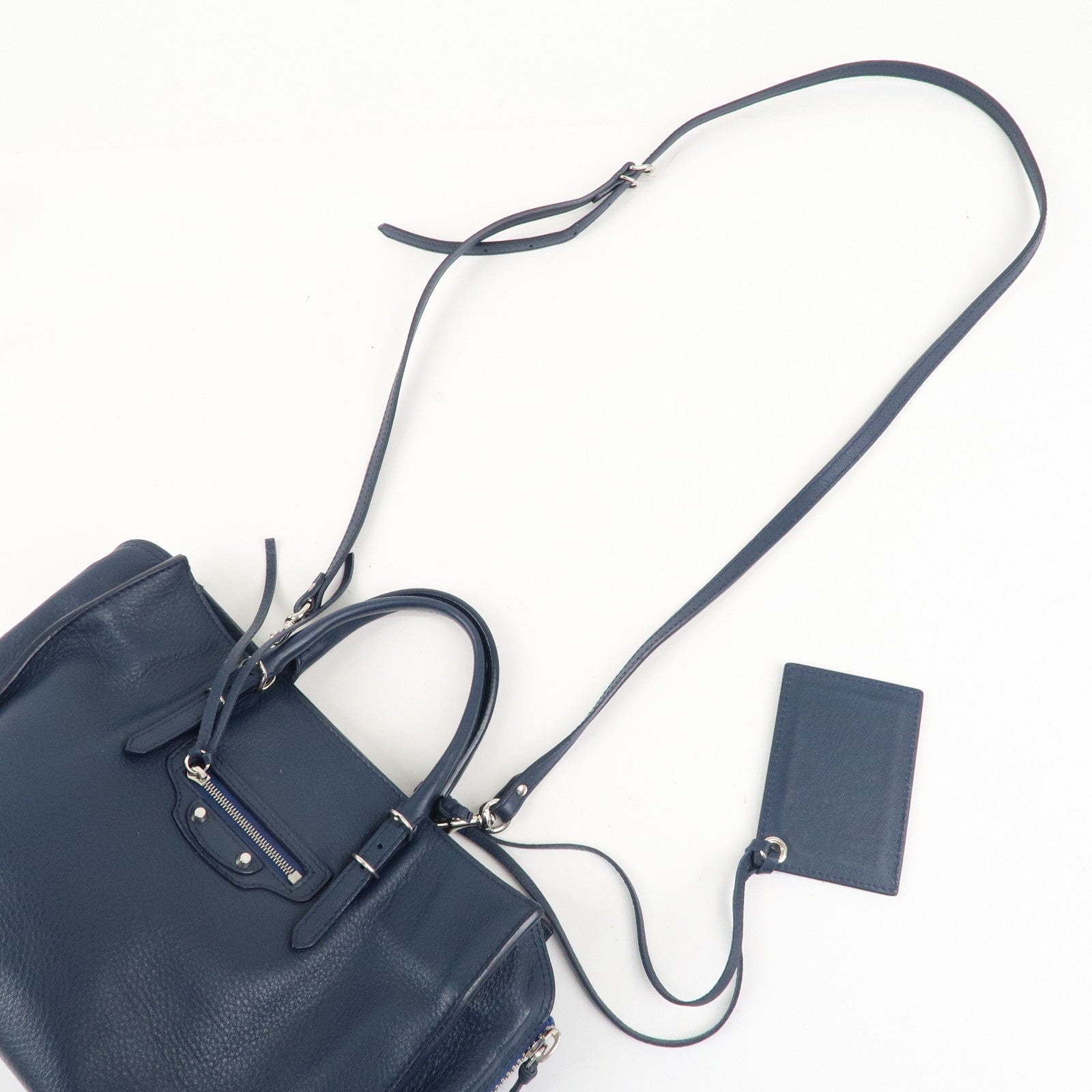 BALENCIAGA Paper Mini Leather 2Way Bag Navy 370926