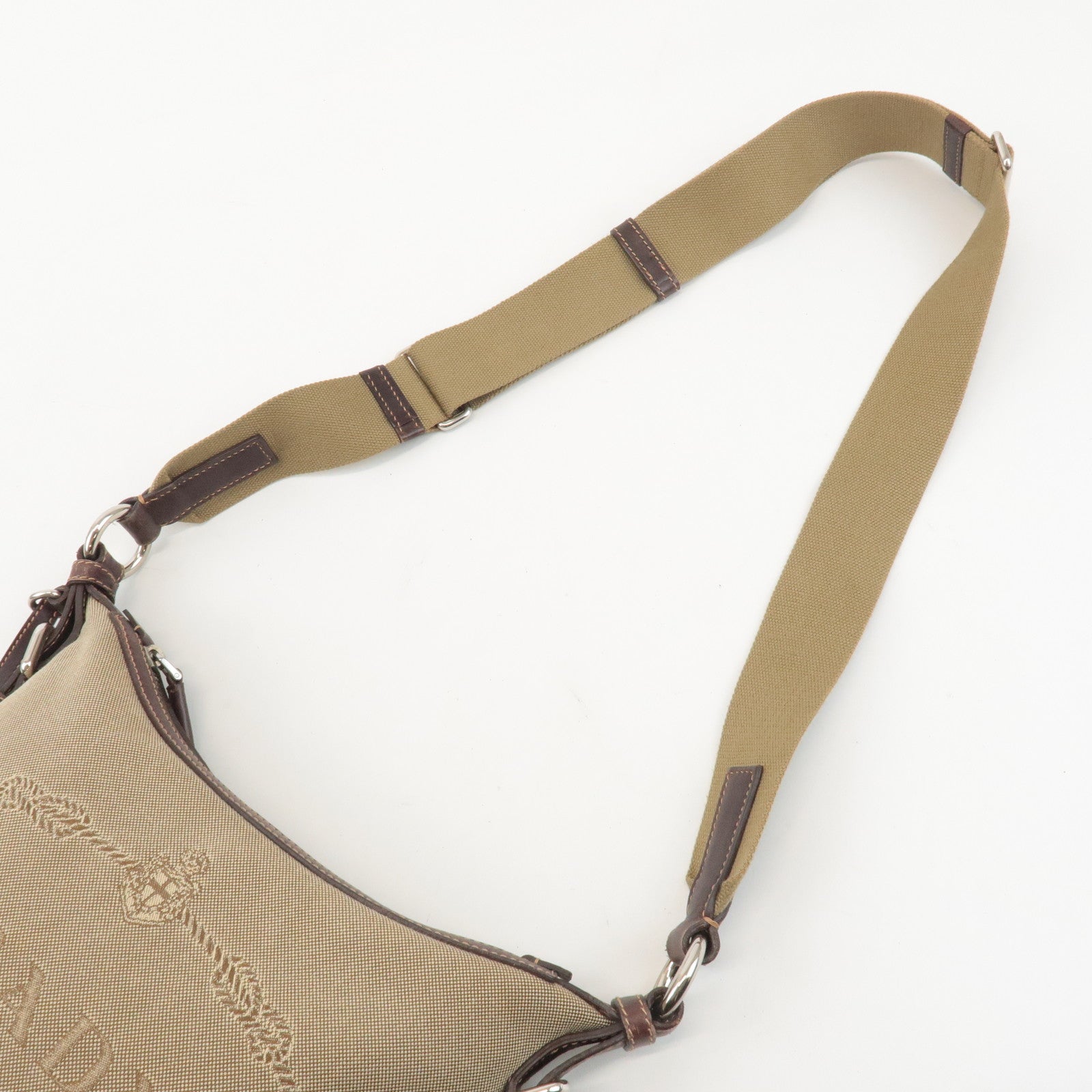 PRADA Logo Jacquard Leather Shoulder Bag Beige Brown BT0534