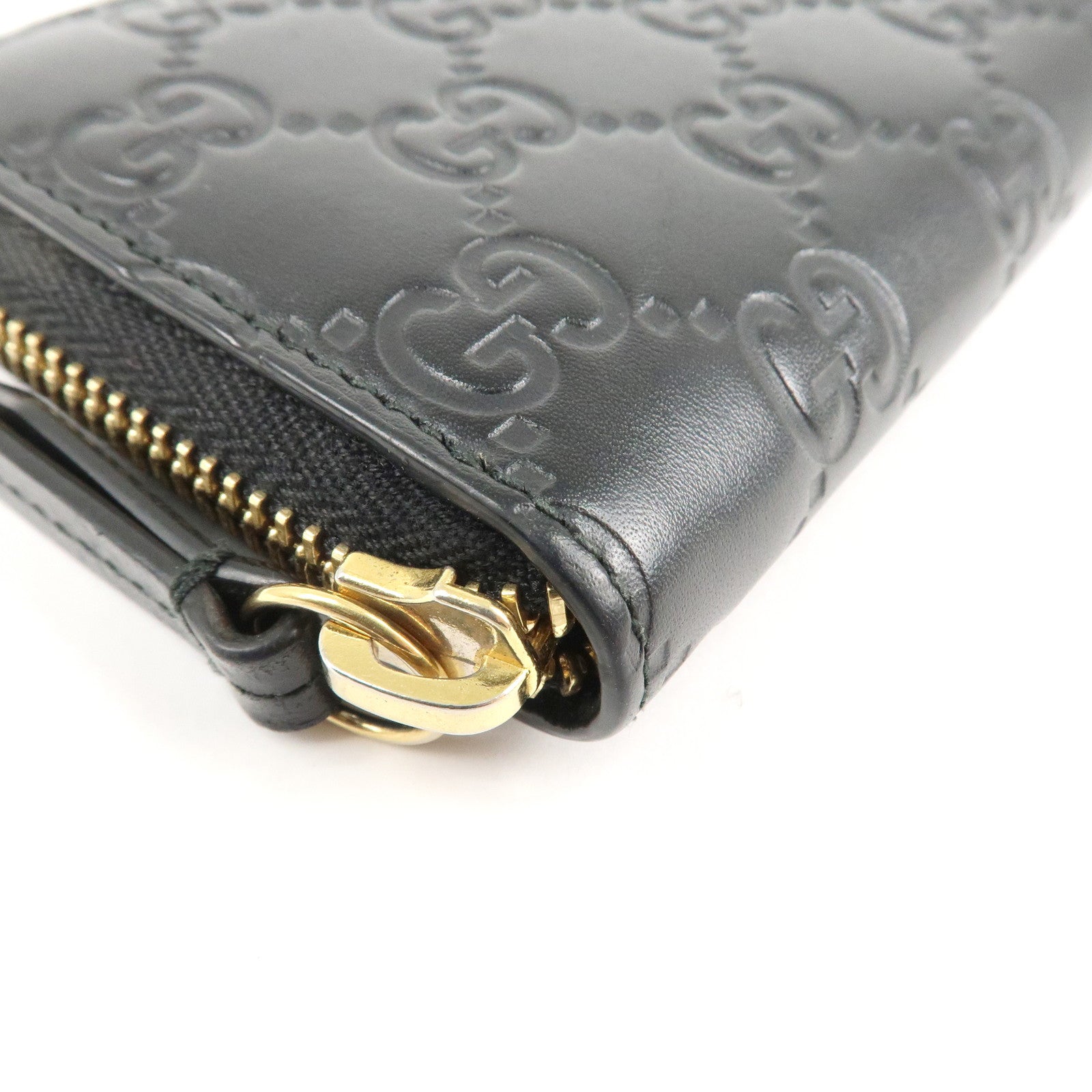 GUCCI Guccissima Leather Card Case Black 447939 Used