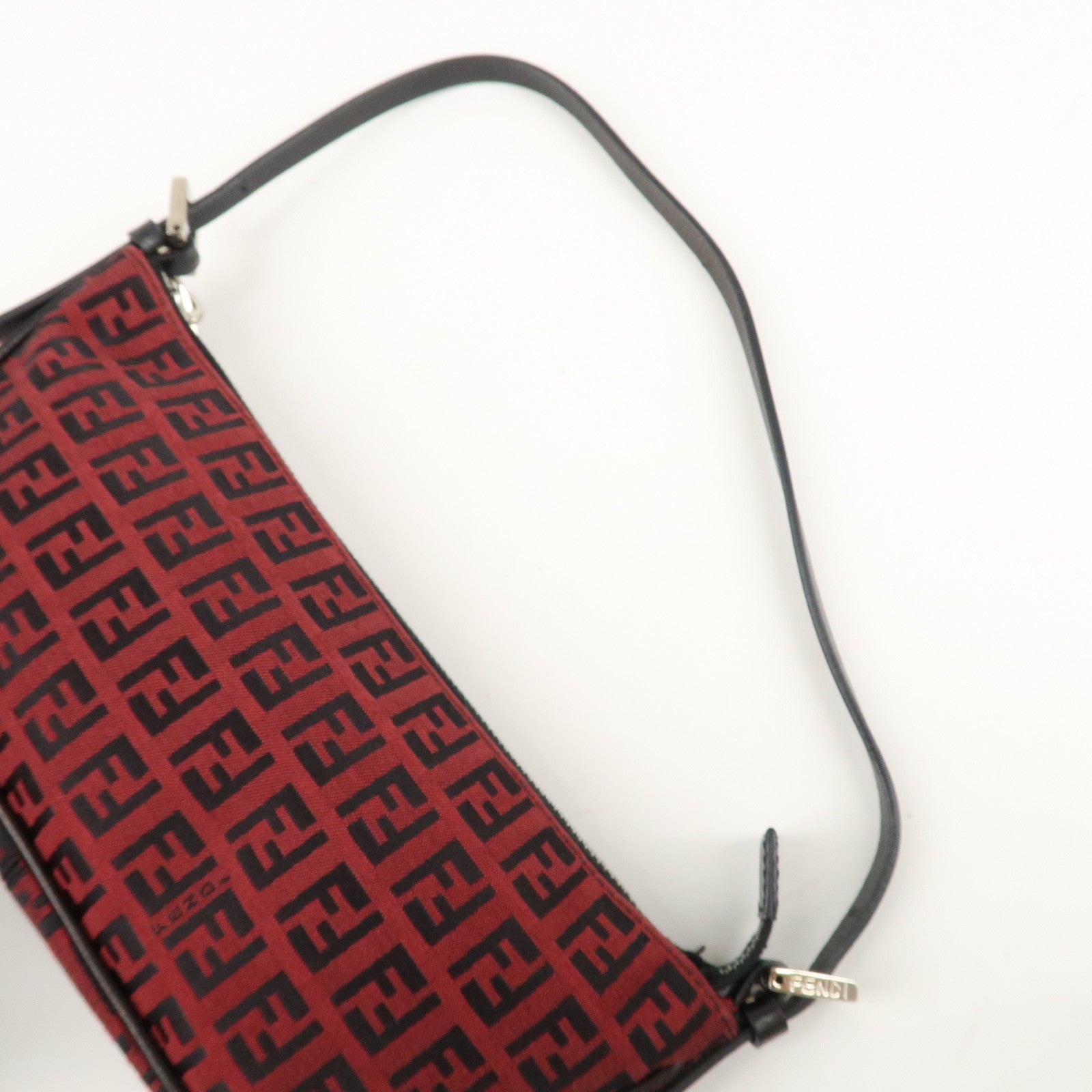 FENDI Zucchino Canvas Leather Accessory Pouch Hand Bag Black Red Used