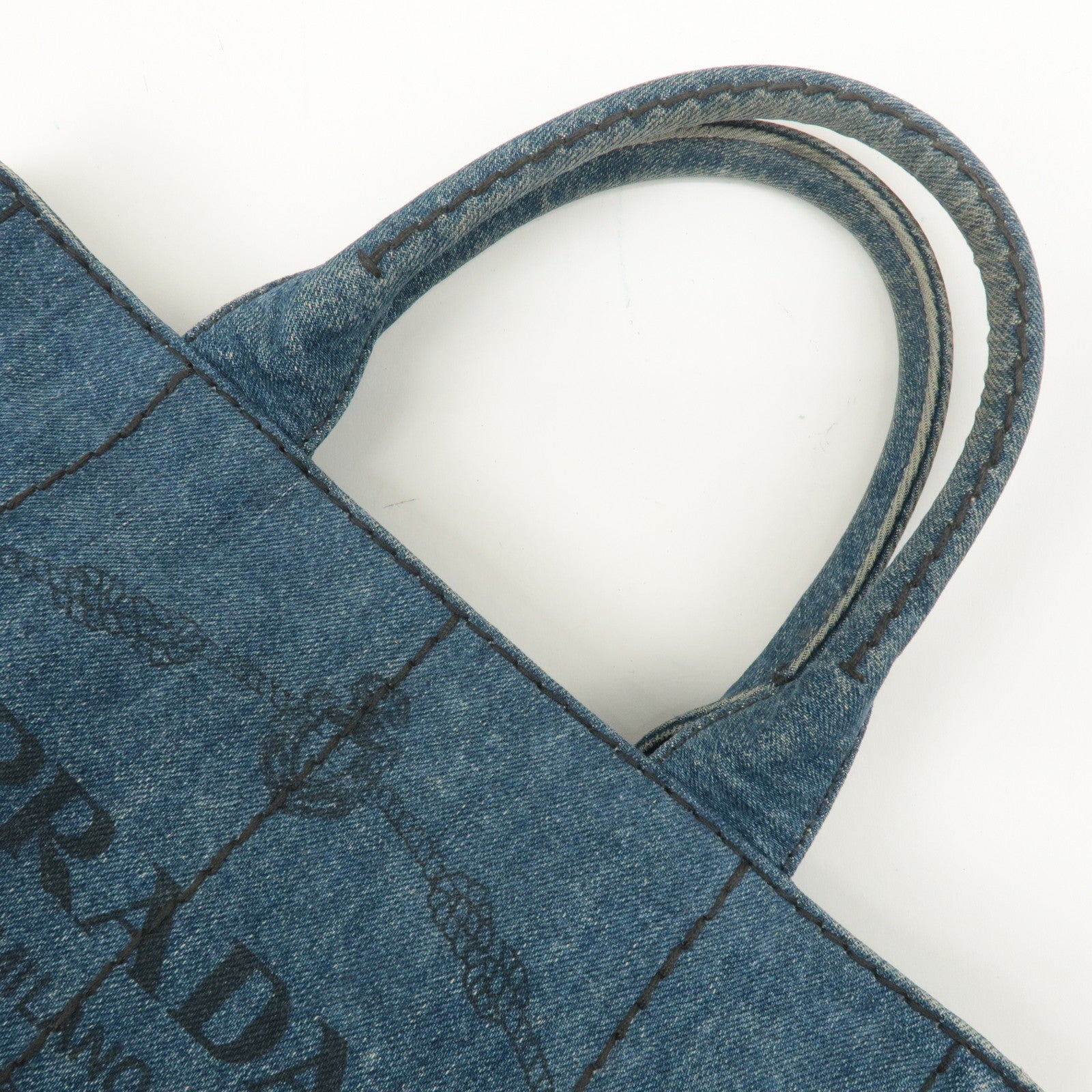 PRADA Logo Canapa Canvas 2 Way Shoulder Bag Hand Bag Denim