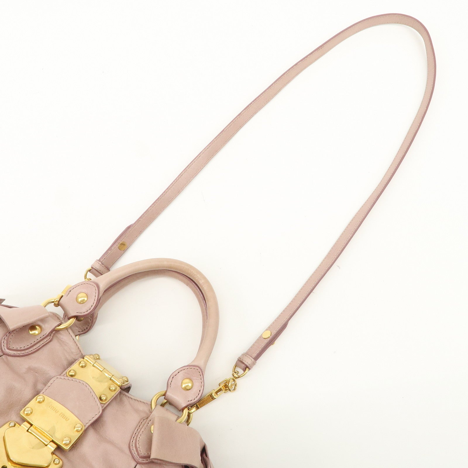 MIU MIU Leather 2WAY Bag Hand Bag Shoulder Bag Gold HDW Beige Used