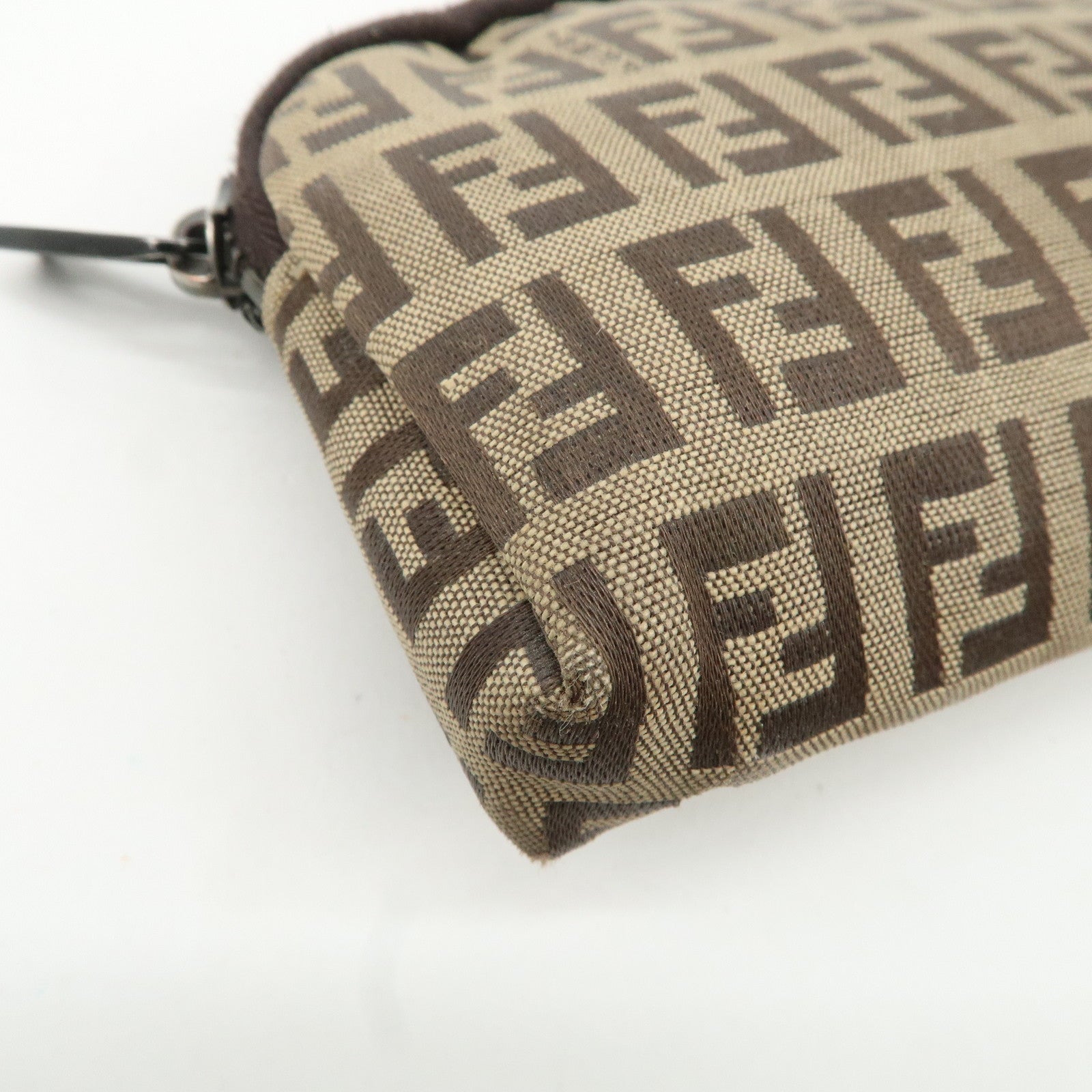 FENDI Zucchino Canvas Mini Pouch Beige Dark Brown 7N0003