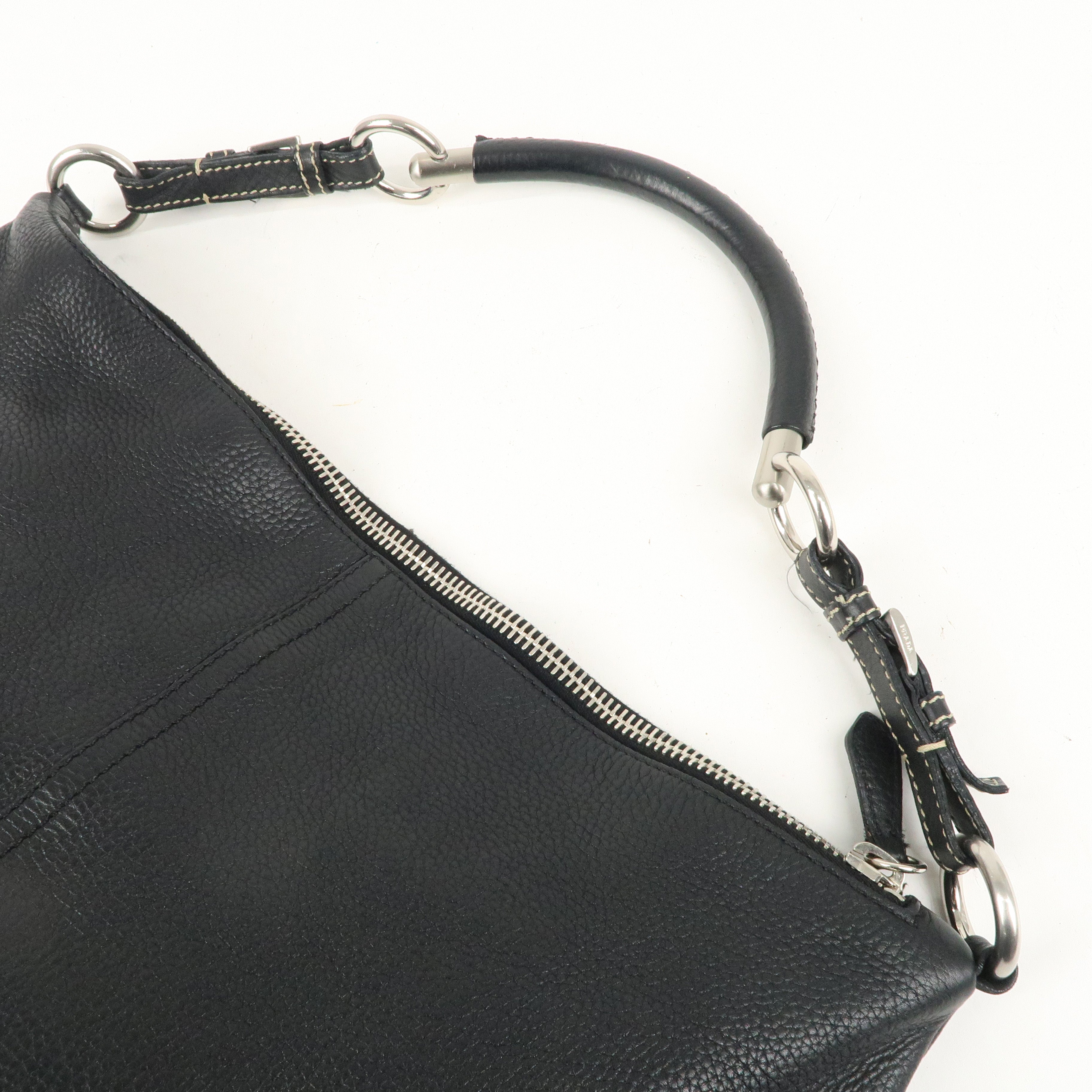 PRADA Logo Leather Shoulder Bag  Black Silver Hardware