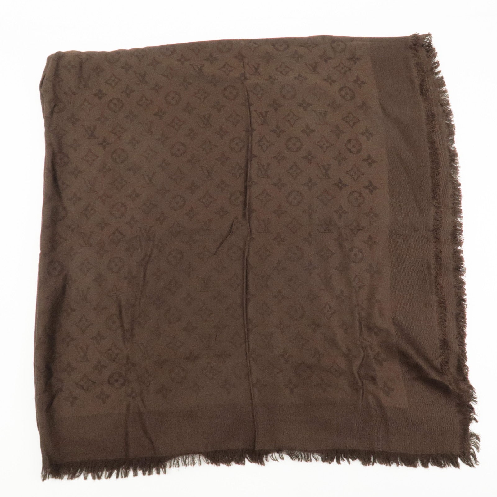 Louis Vuitton Monogram Silk Wool Stole Brown 402336 Used