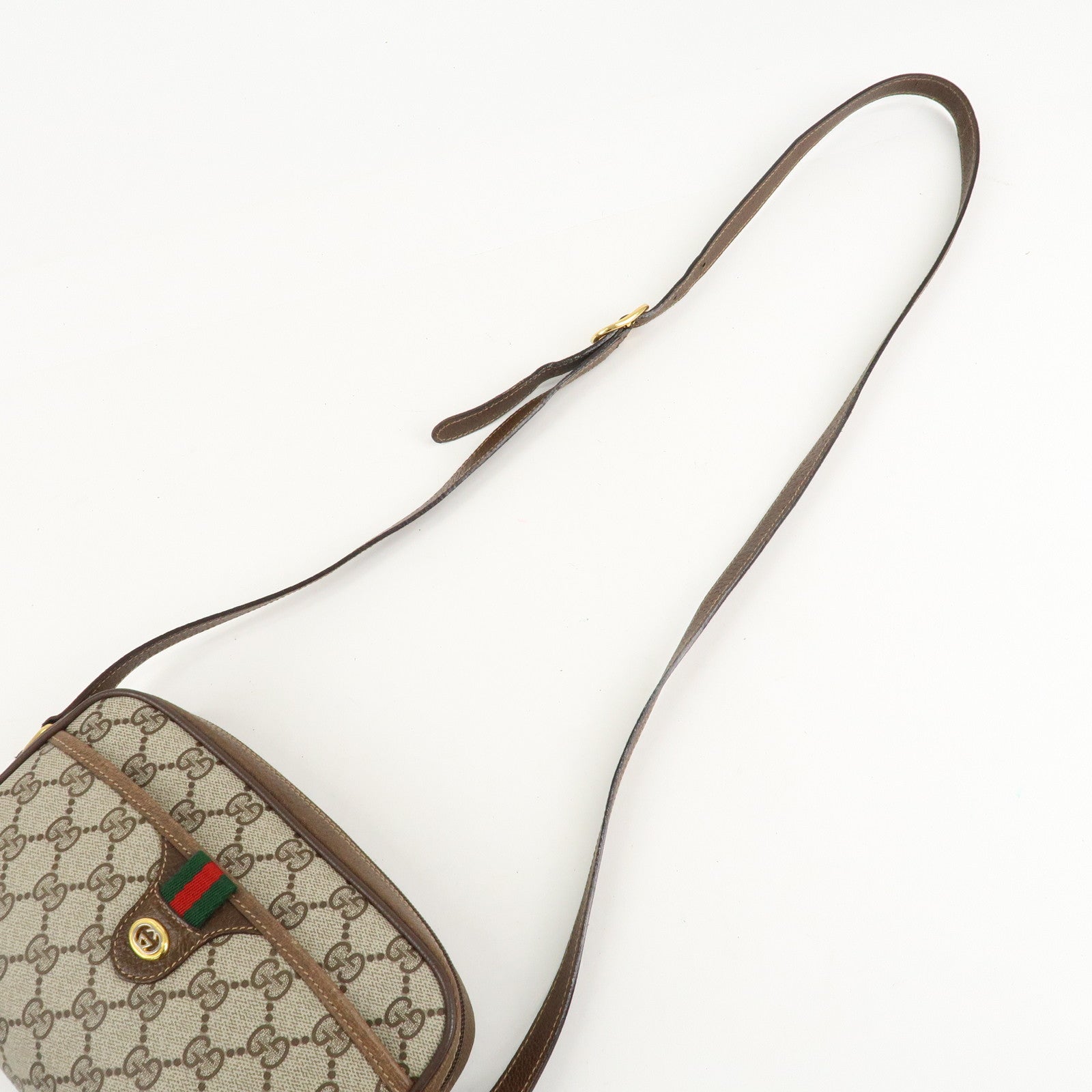 GUCCI Old GUCCI Sherry GG Plus Leather Shoulder Bag Beige Brown