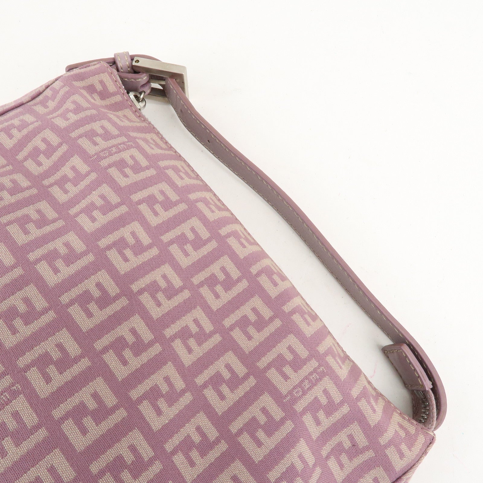 Auth FENDI  Zucchino Canvas Leather Hand Bag Pouch Purple Beige 8N0005 Used F/S