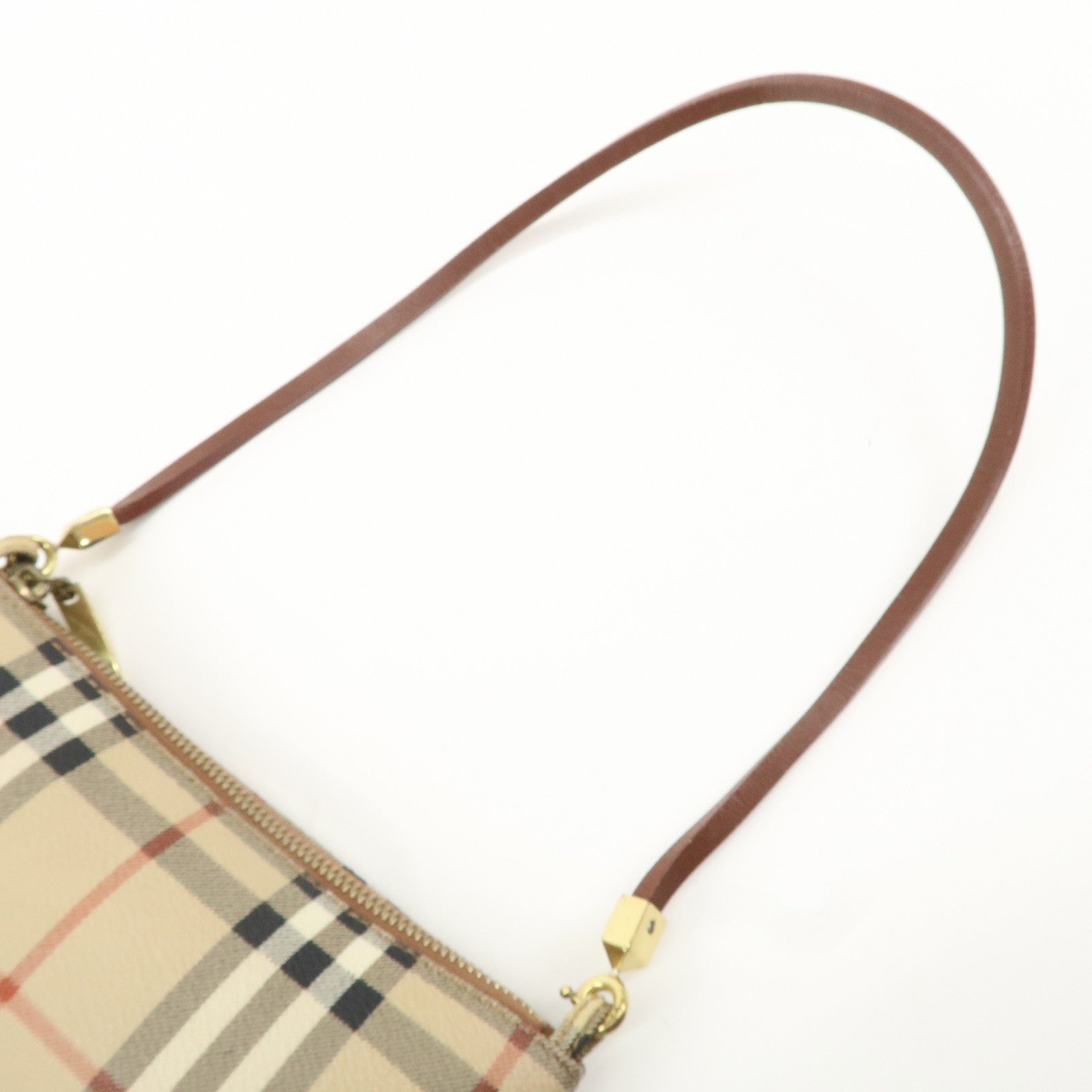 BURBERRY Leather Nova Plaid Shoulder Bag Beige Brown