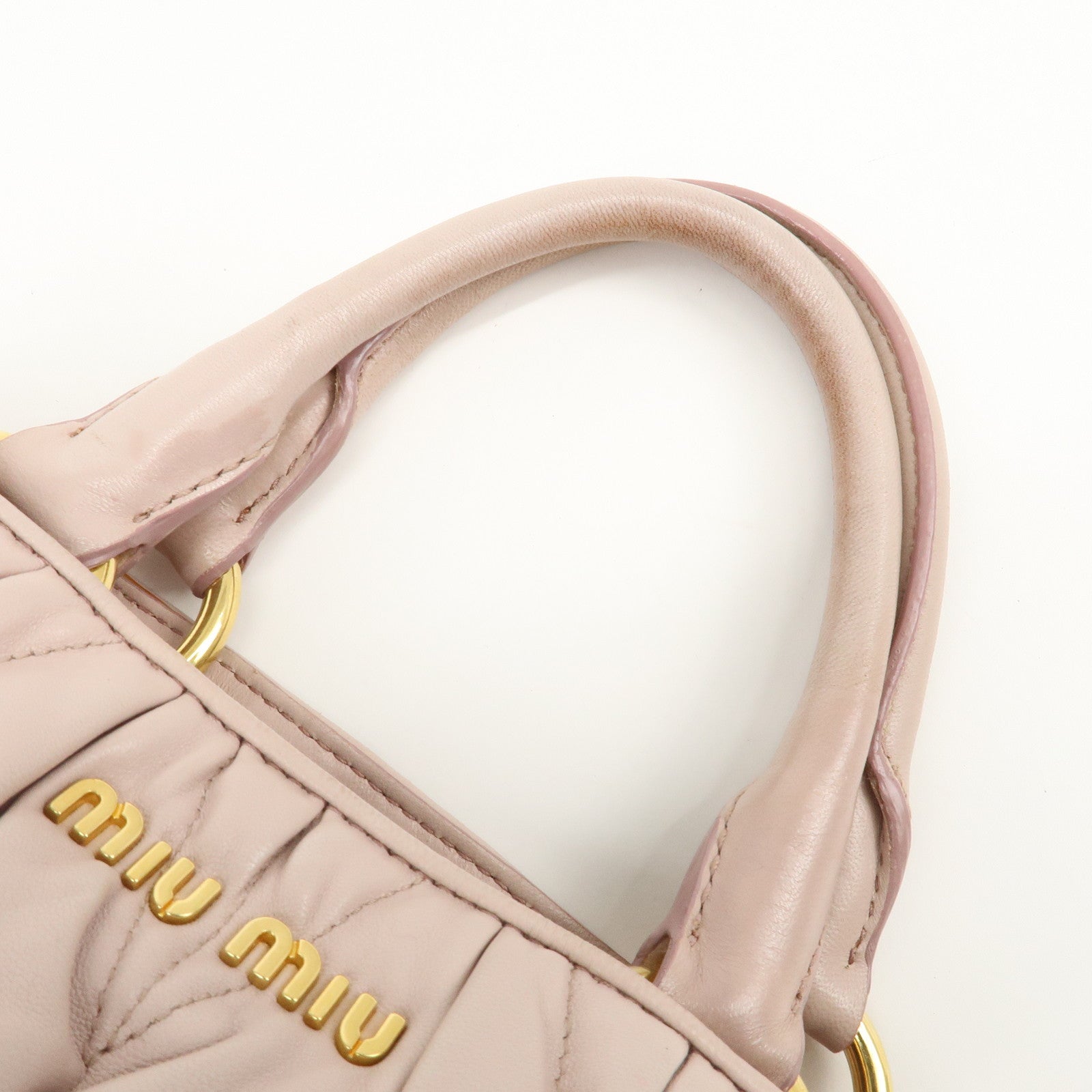 MIU MIU Matelasse Leather 2Way Shoulder Hand Bag Pink Beige