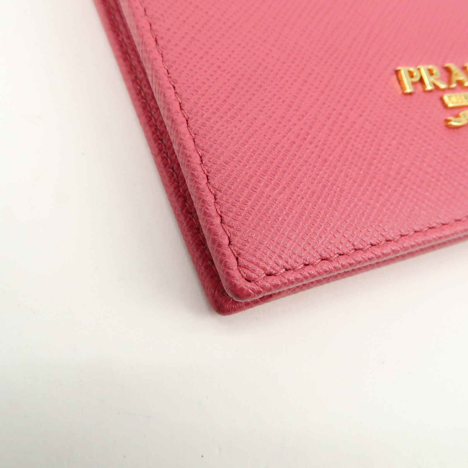 PRADA Logo Saffiano Leather Bi-Fold Wallet Pink 1MV204