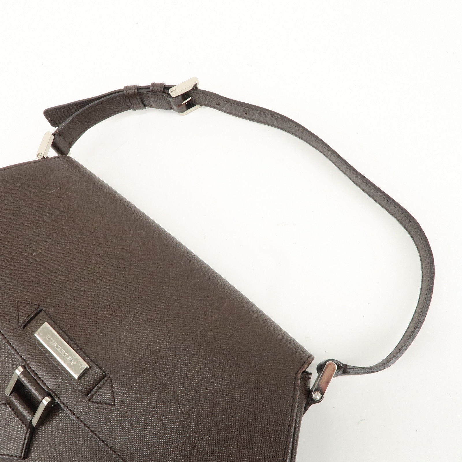 BURBERRY Leather Shoulder Bag Hand Bag Dark Brown