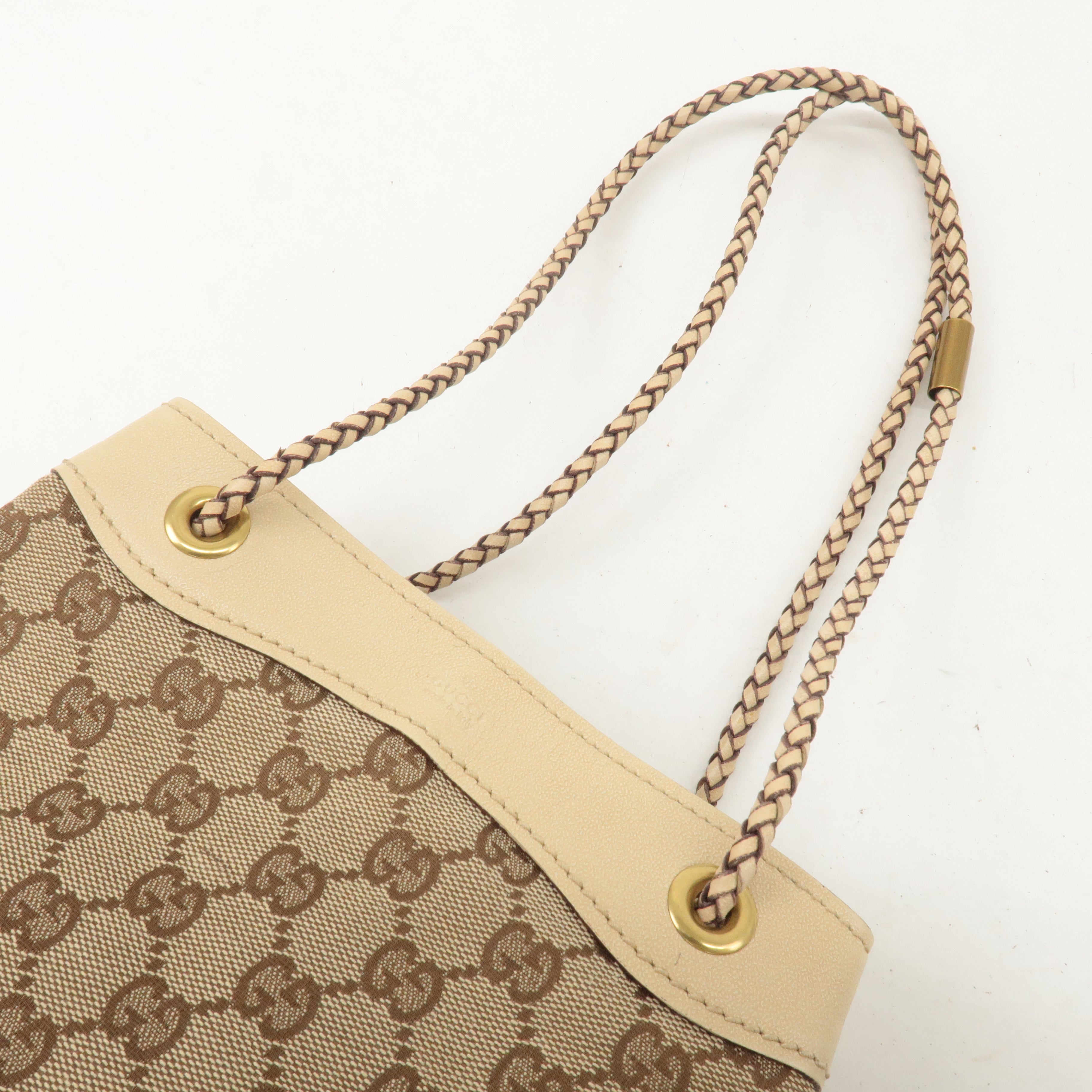 GUCCI GG Canvas Leather Shoulder Bag Hand Bag Beige 109143