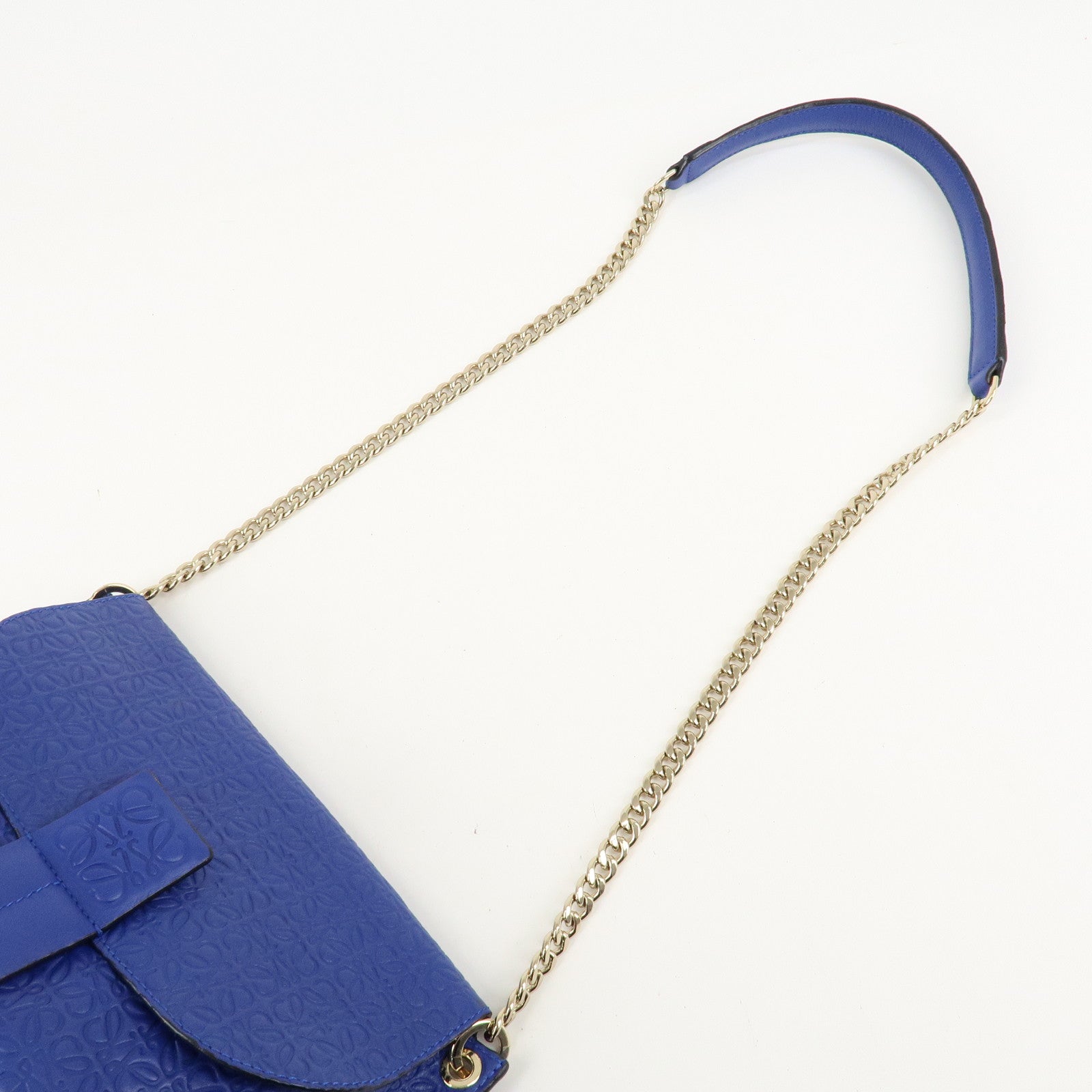 LOEWE Repeat Anagram Chain Shoulder Bag Blue Gold Hardware