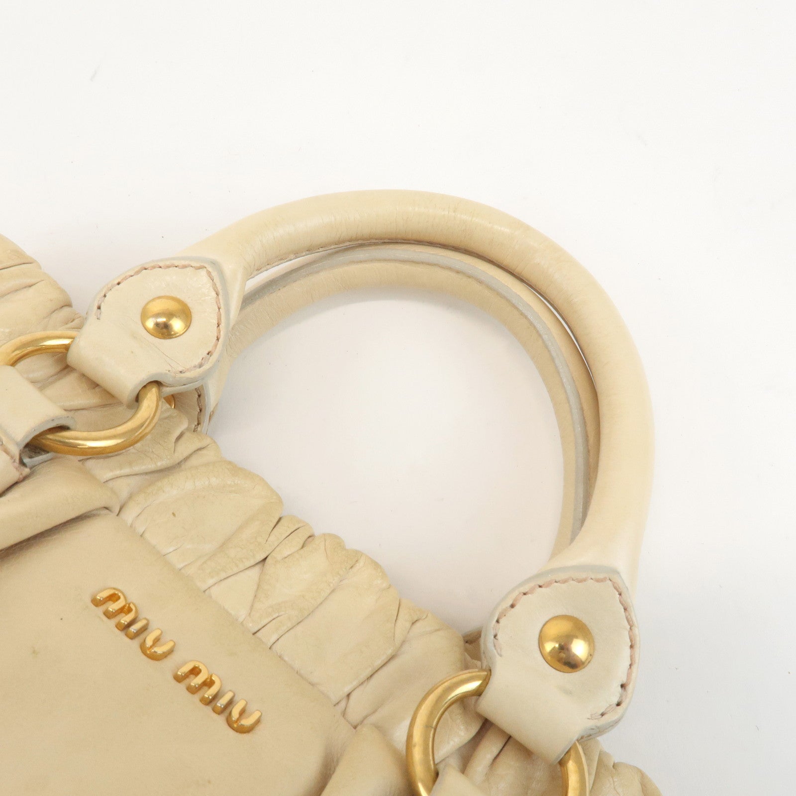 MIU MIU Leather 2Way Bag Shoulder Bag Hand Bag Beige Used